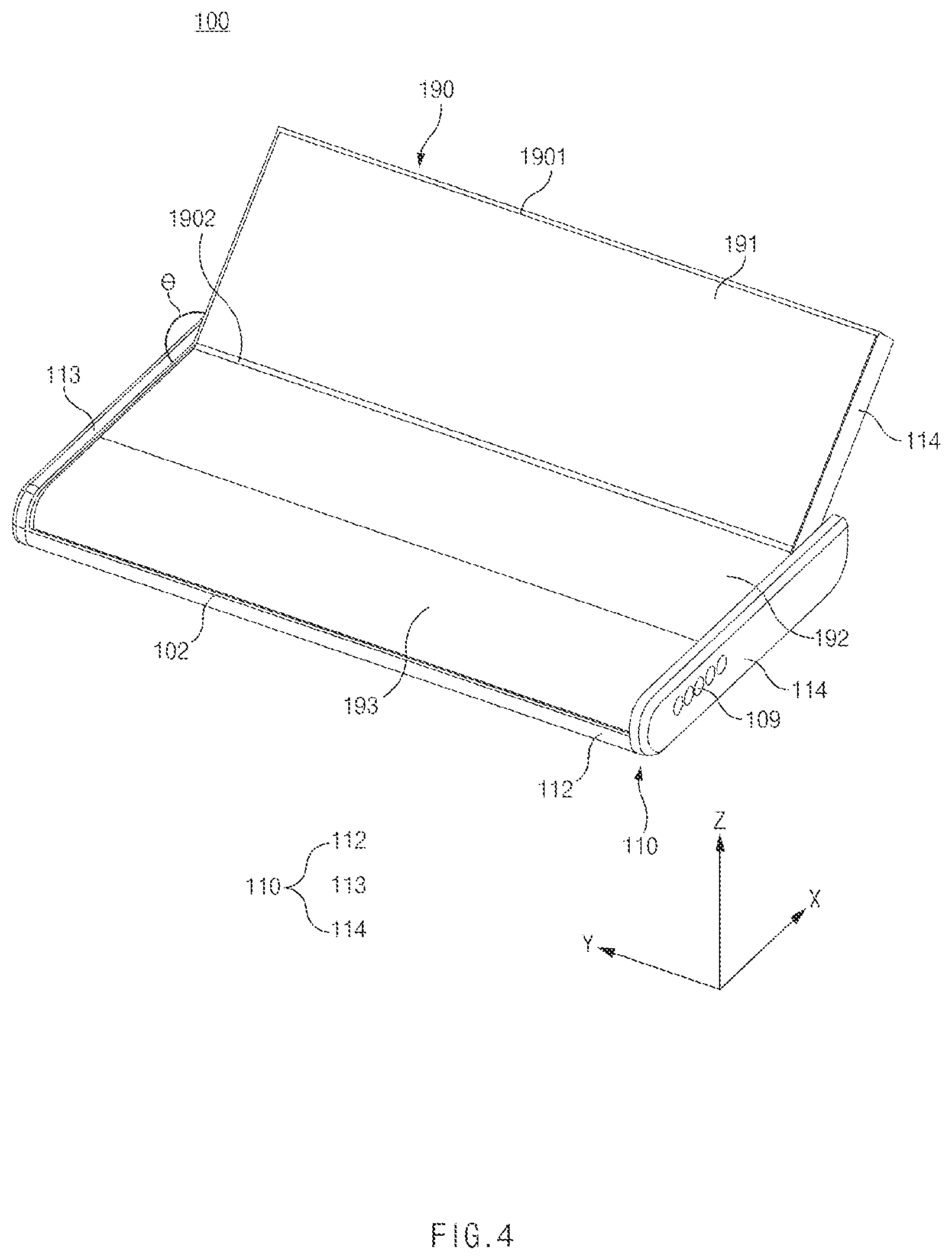 Patent US12107979 Figure 4 – Electronic device capable of folding motion and sliding motion