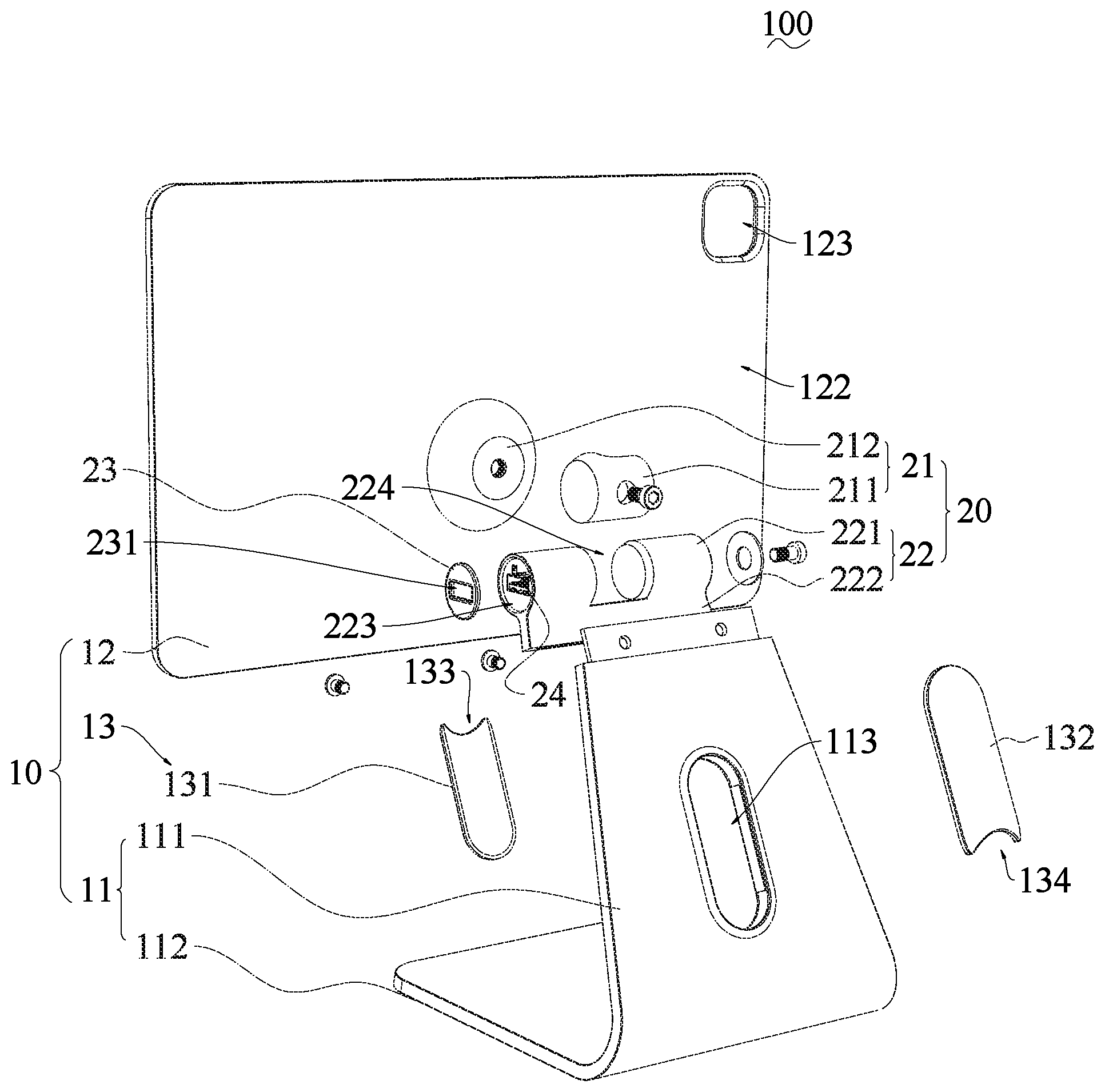 Patent US12107981 Figure 1 – Bracket and electronic device