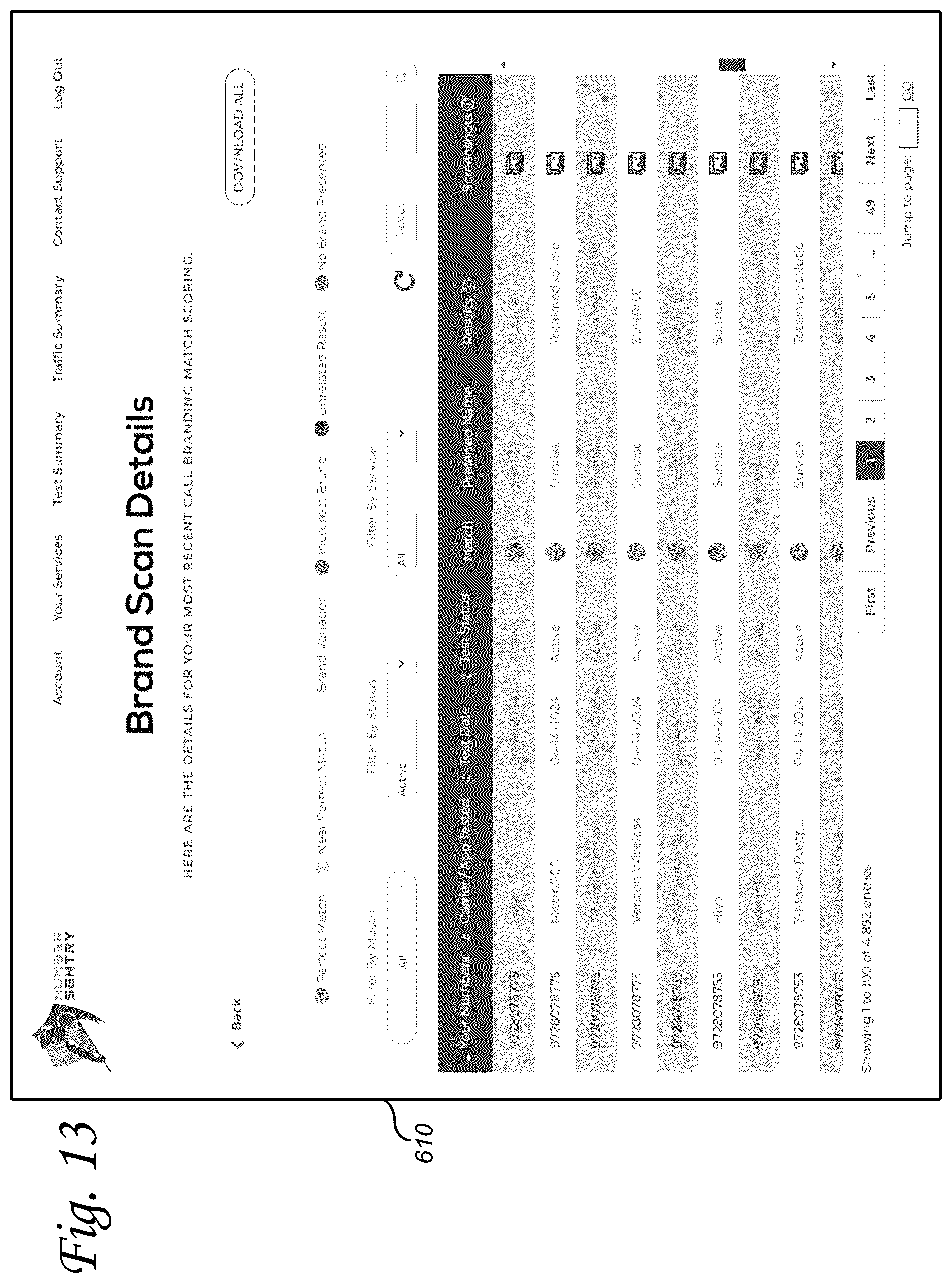 Patent US12107990 Figure 13 – Managing an organization's brand identity, brand security, and brand reputation delivered by a communication network
