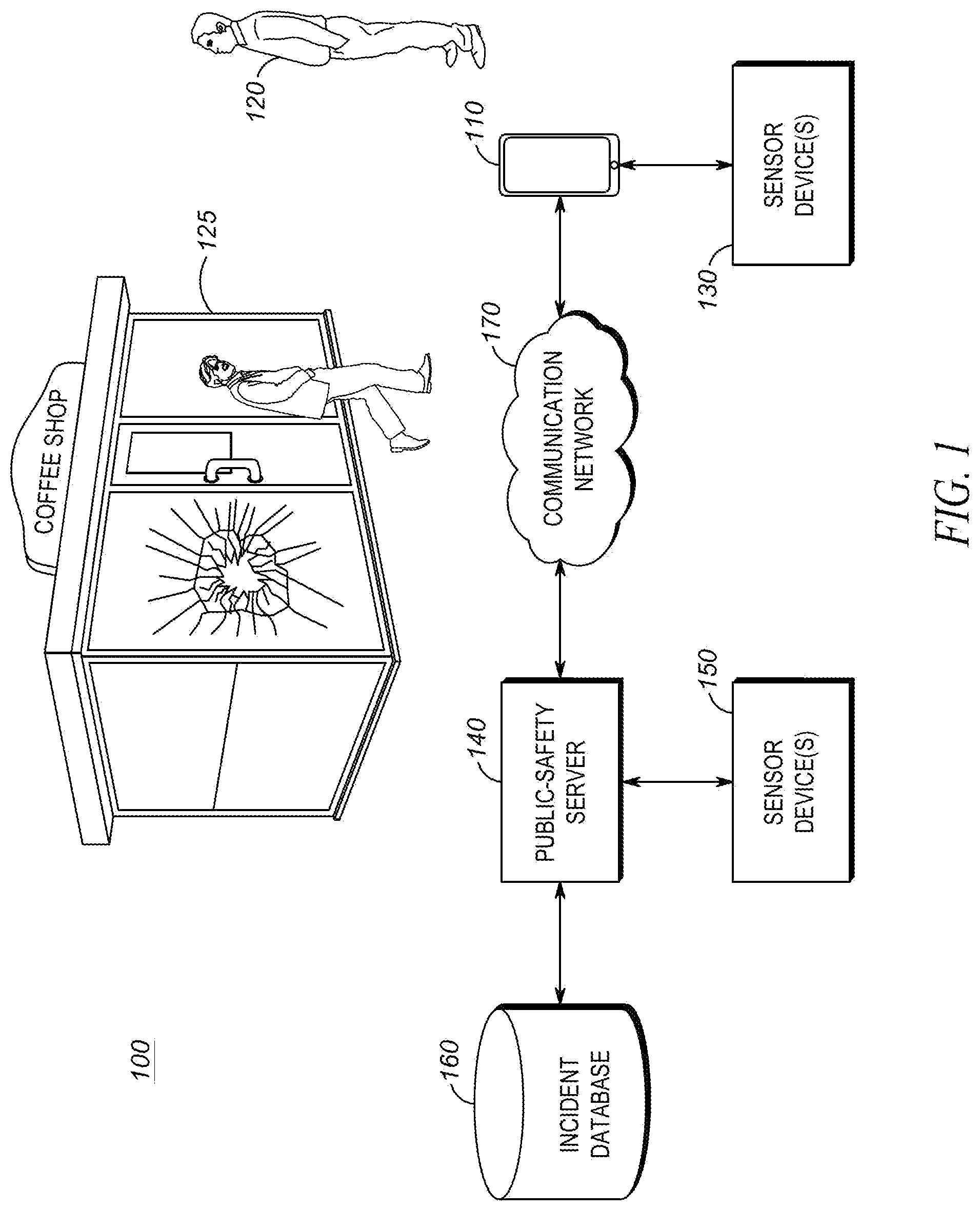 Patent US12107994 Figure 1 – Method and device for prompting a user to report a public-safety incident