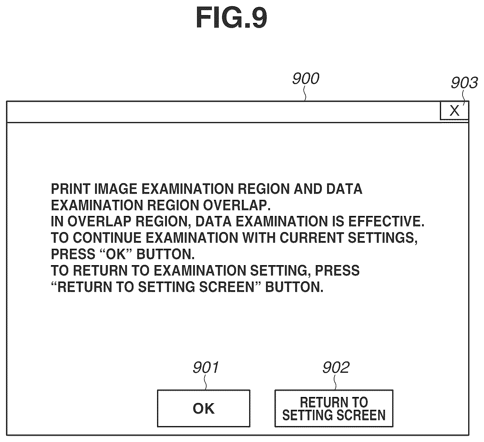 Patent US12107999 Figure 9 – Printer for providing a notification when two regions overlap between a scan image and a reference image