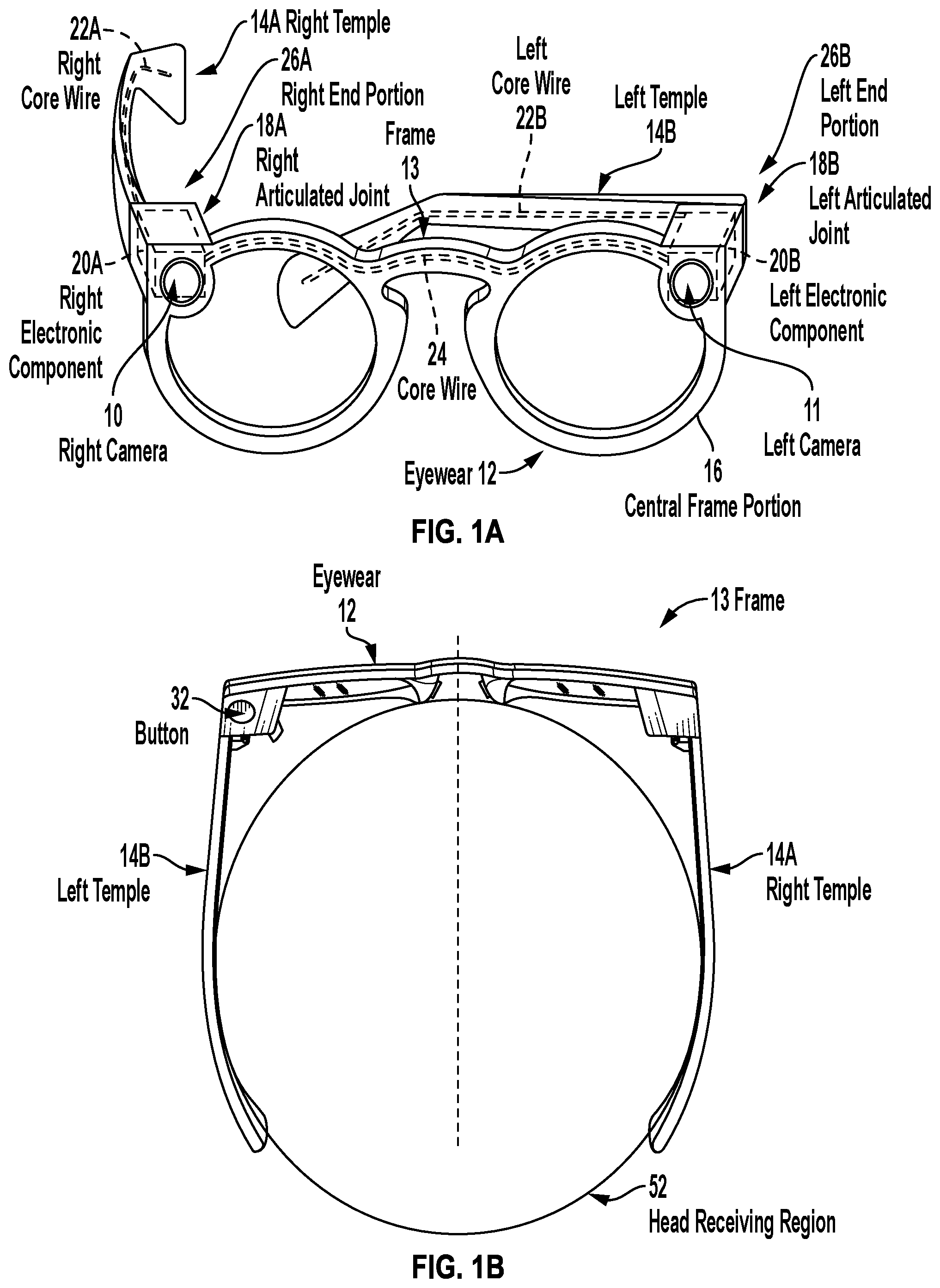 Patent US12108019 Figure 1 – Flexible eyewear device with dual cameras for generating stereoscopic images
