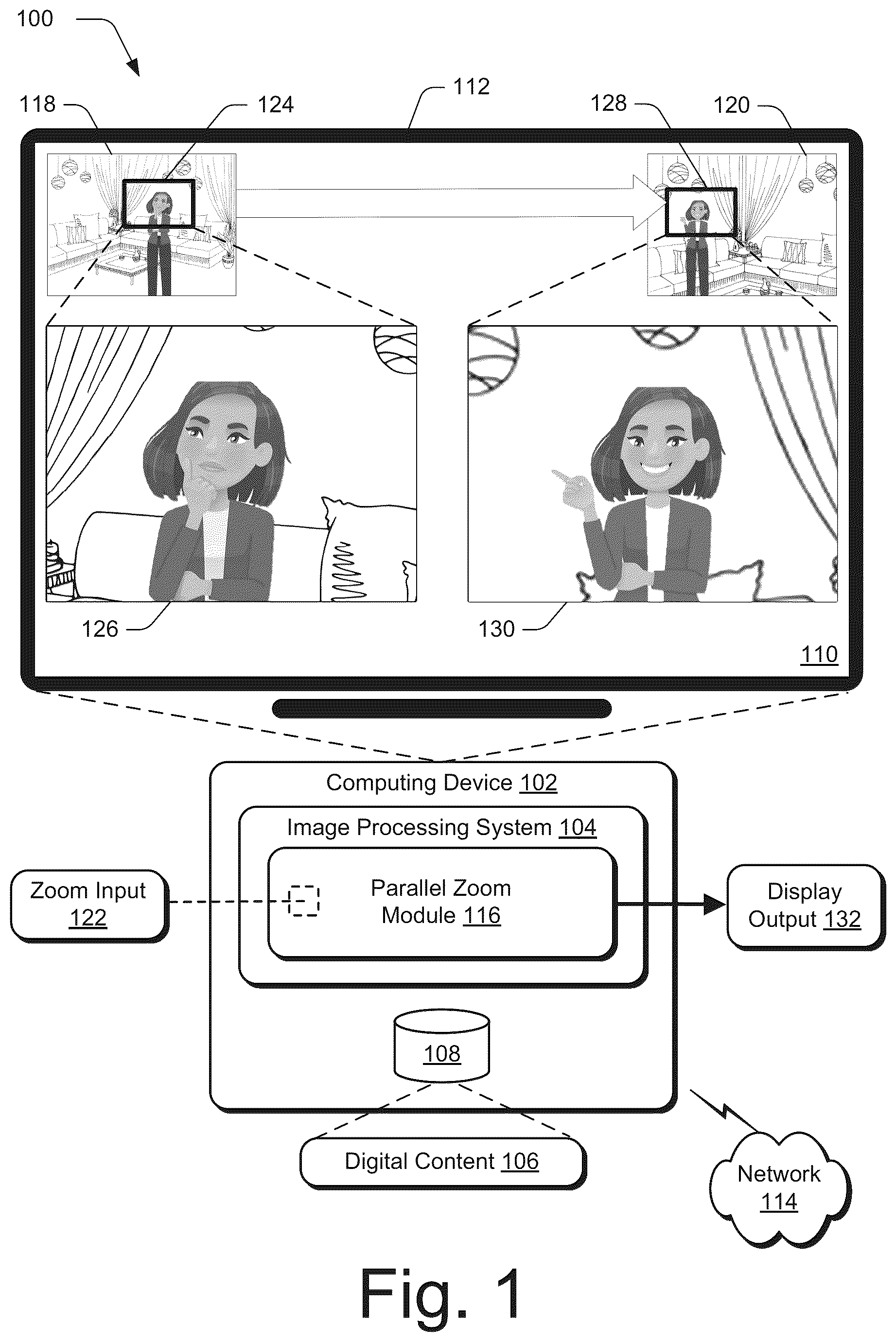 Patent US12108140 Figure 1 – Updating zoom properties of corresponding salient objects
