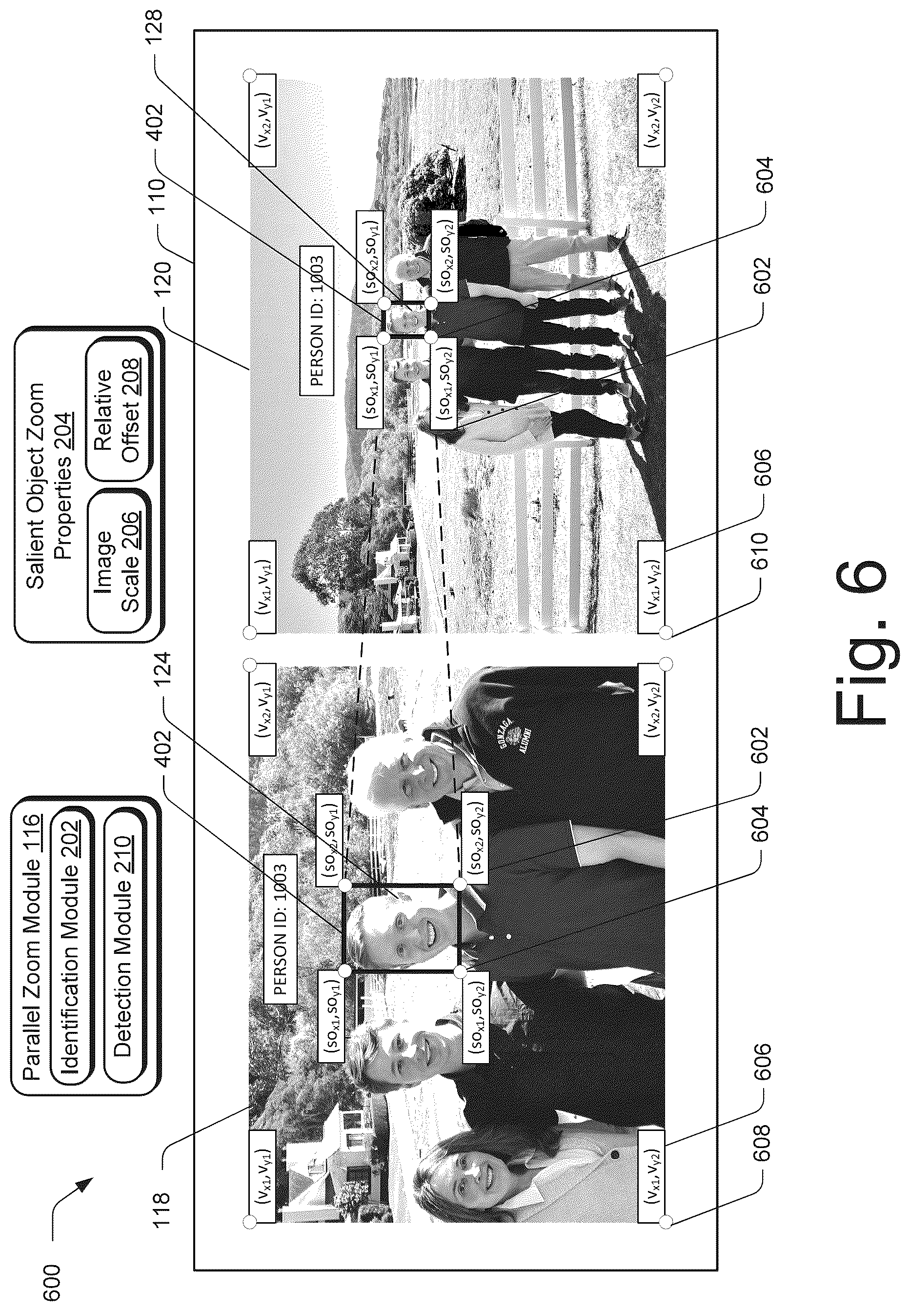 Patent US12108140 Figure 6 – Updating zoom properties of corresponding salient objects