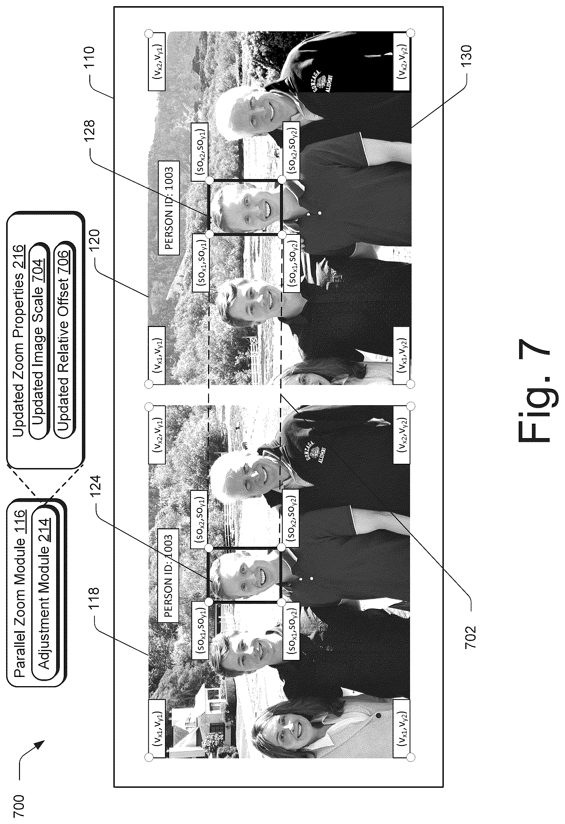 Patent US12108140 Figure 7 – Updating zoom properties of corresponding salient objects