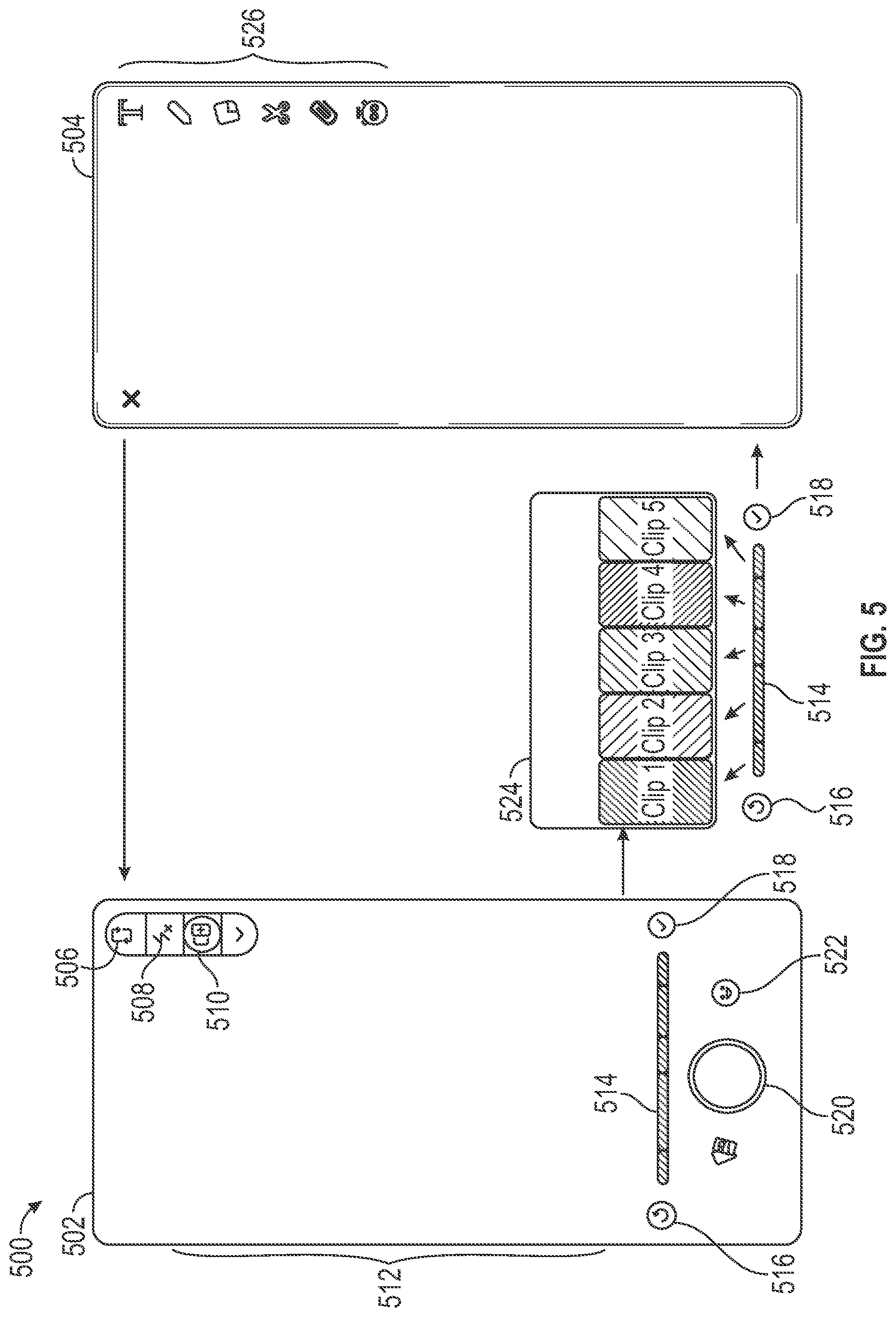 Patent US12108146 Figure 5 – Camera mode for capturing multiple video clips within a messaging system