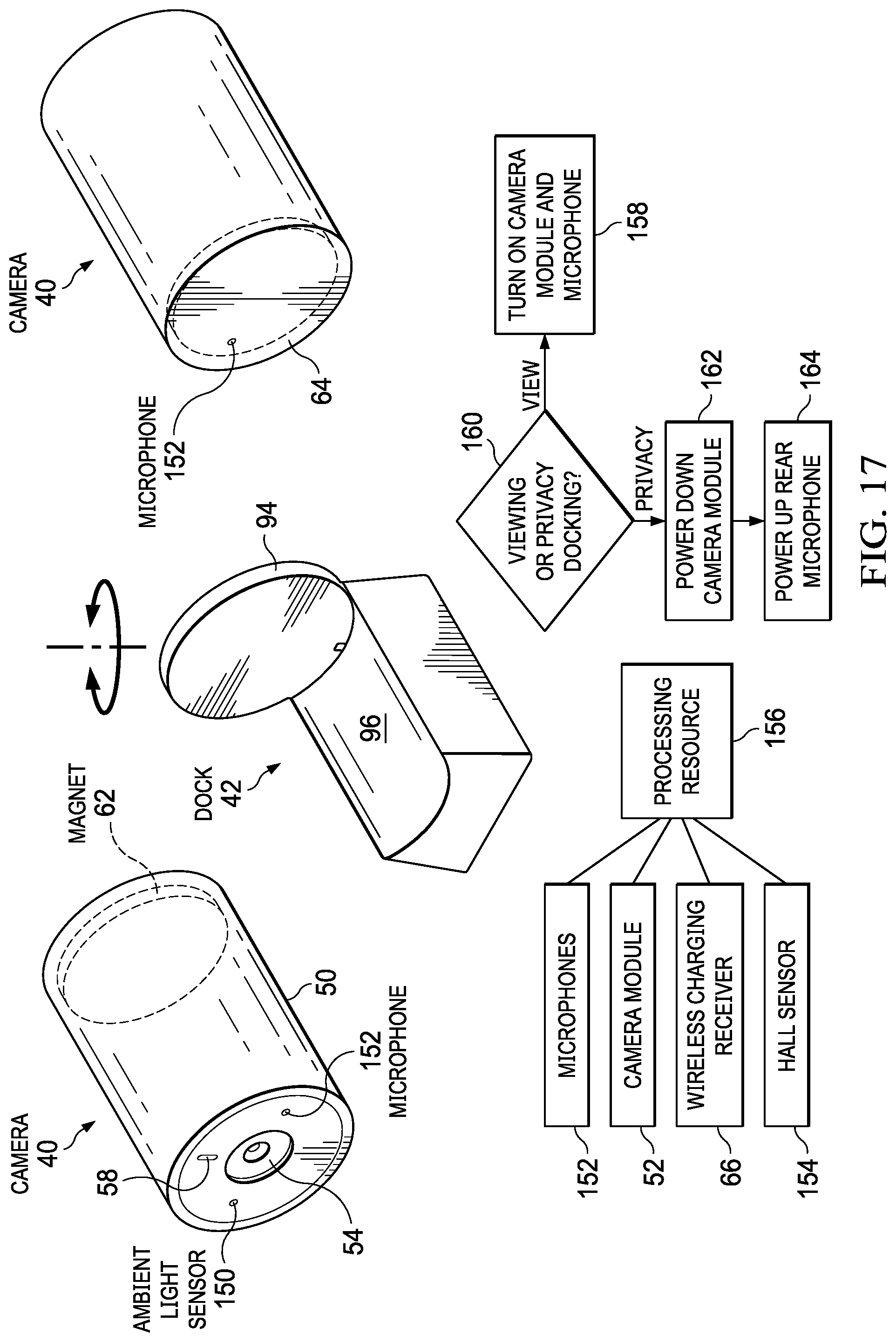 Patent US12108147 Figure 19 – Camera with microphone mute responsive to movement