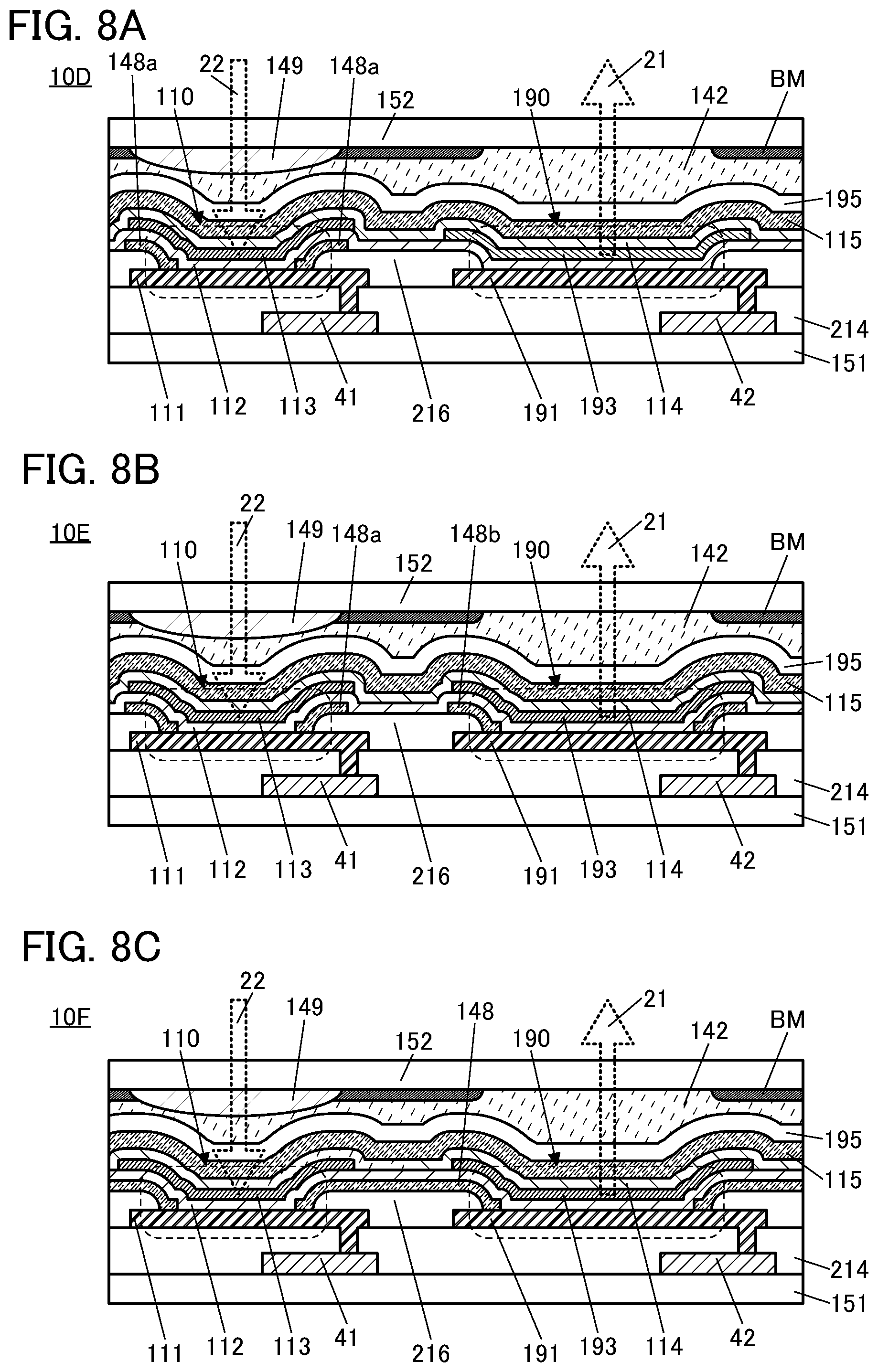 Patent US12108165 Figure 8 – Imaging device including pixels each having a light-receiving device and a light-emitting device
