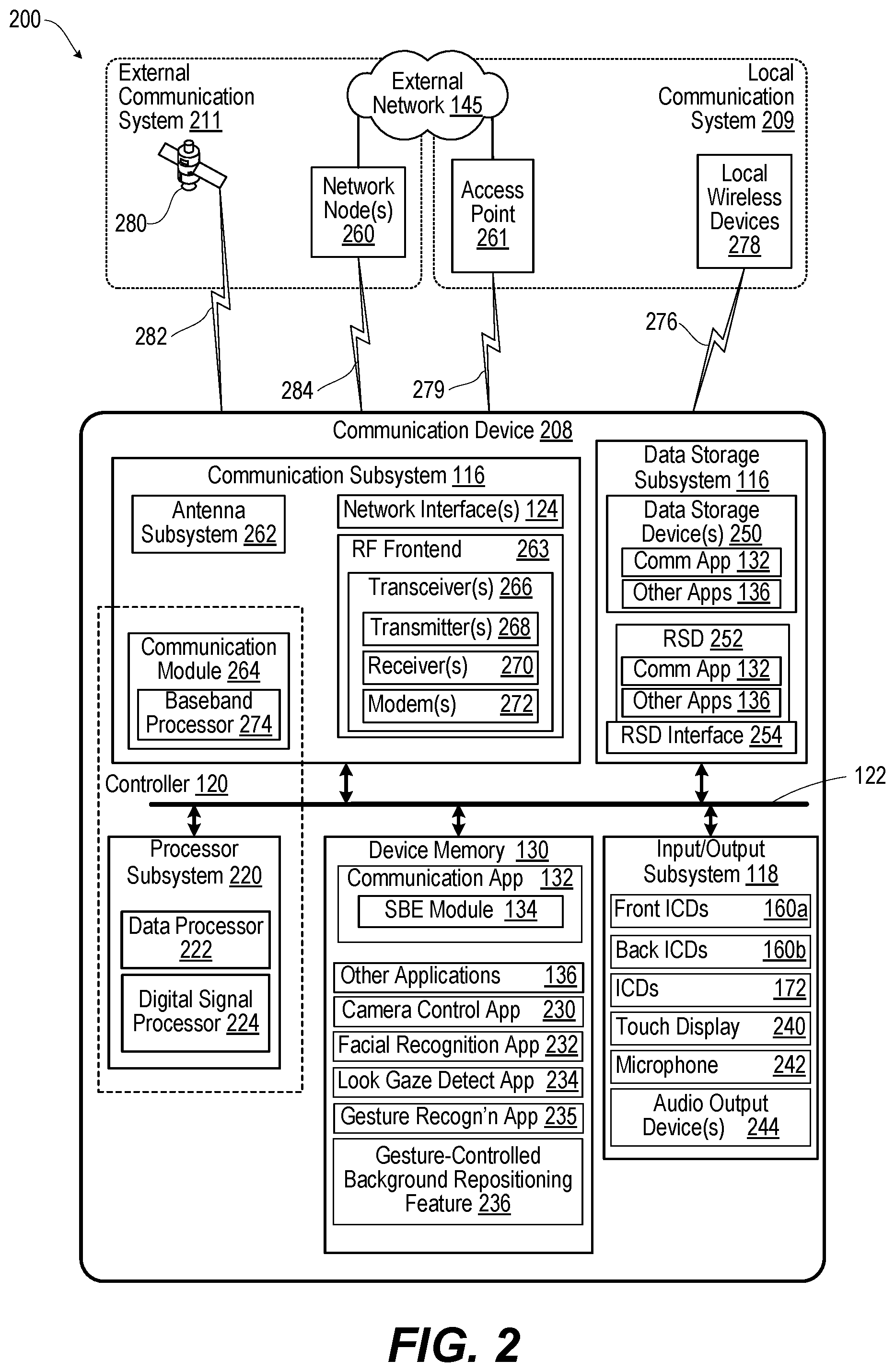 Patent US12108192 Figure 2 – Electronic system and method providing a shared virtual environment for a video call using video stitching with a rotatable spherical background
