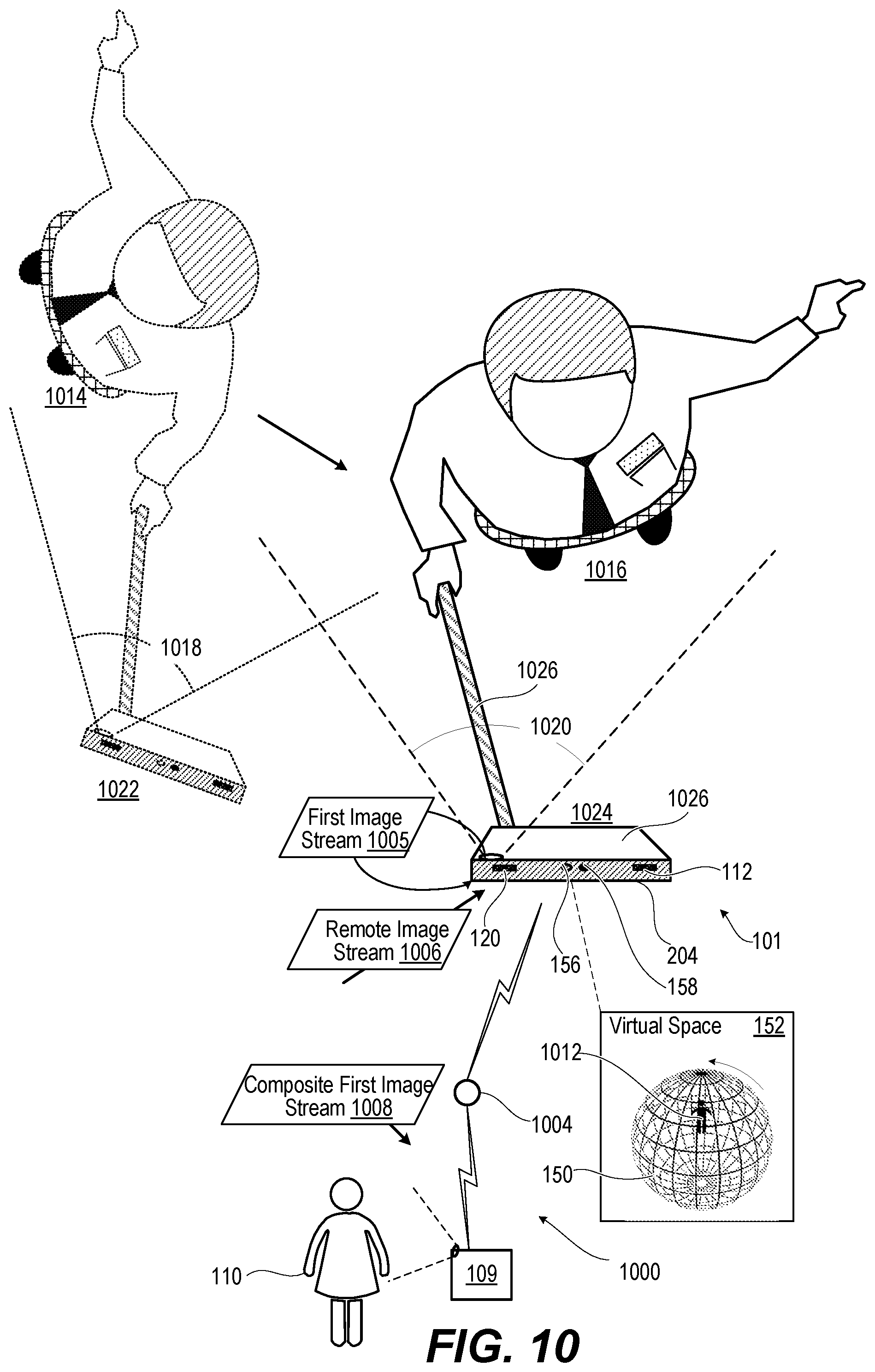 Patent US12108192 Figure 13 – Electronic system and method providing a shared virtual environment for a video call using video stitching with a rotatable spherical background