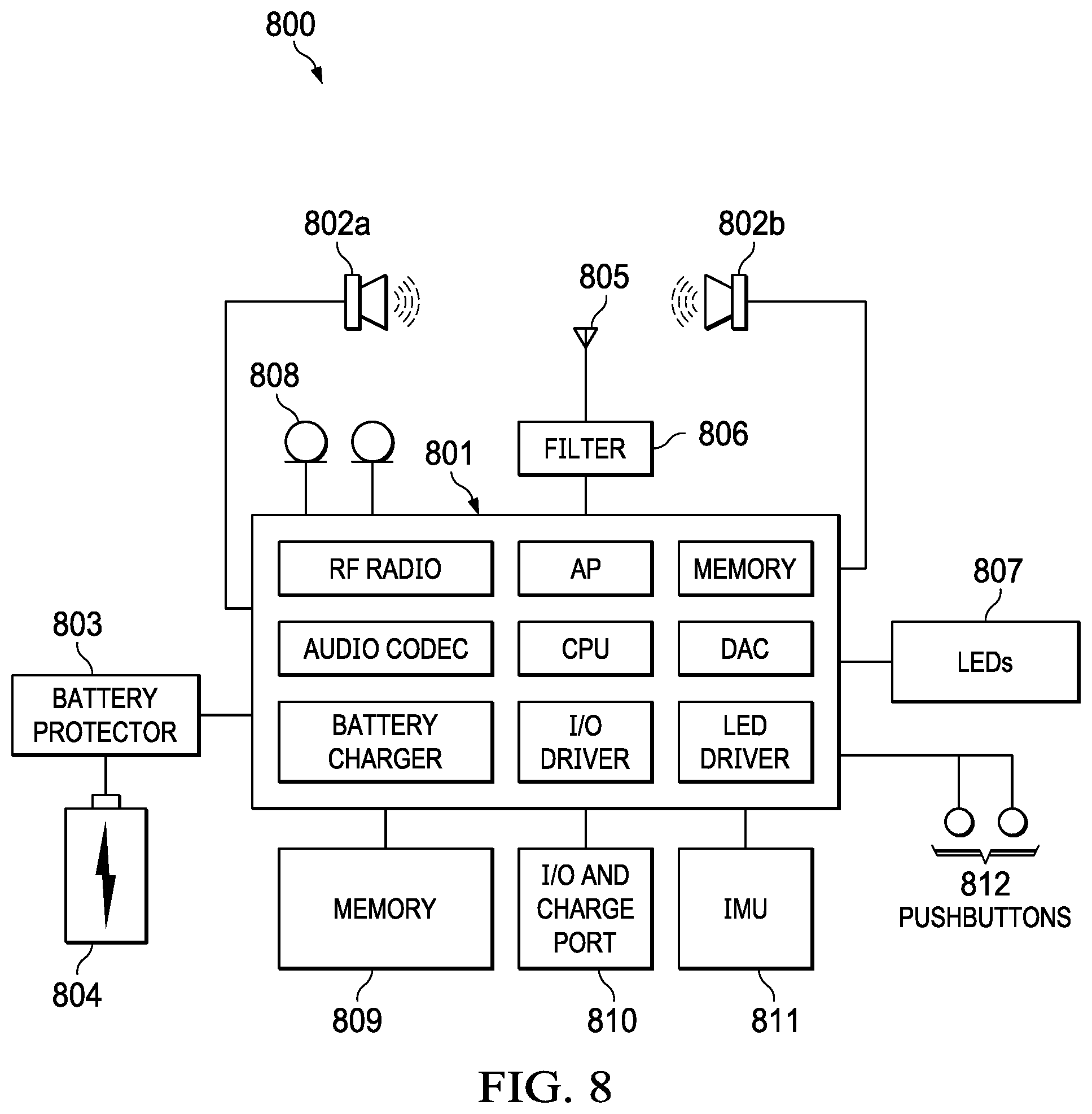 Patent US12108237 Figure 8 – Head tracking correlated motion detection for spatial audio applications