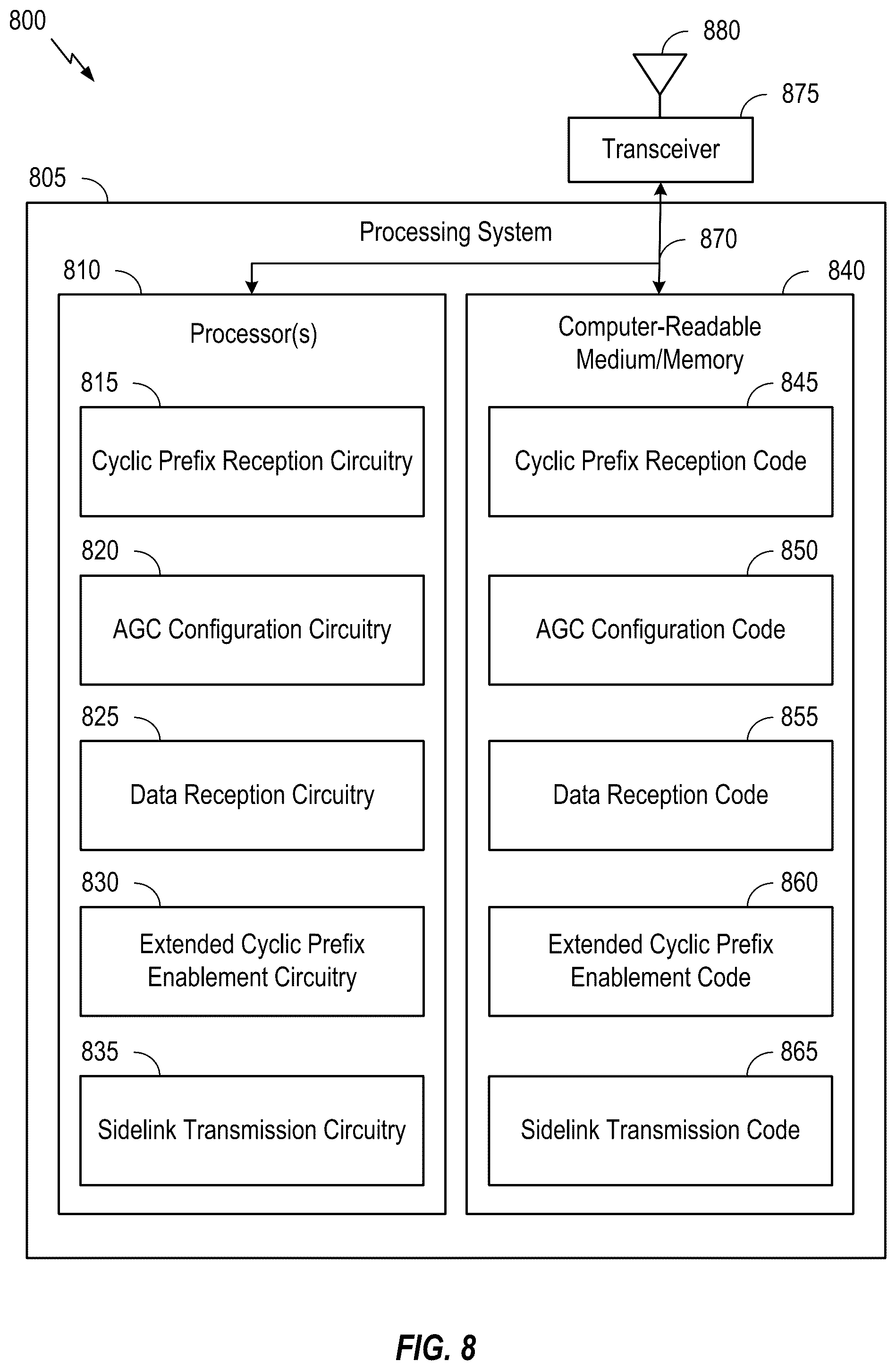 Patent US12108371 Figure 8 – Sidelink slots without symbols for automatic gain control