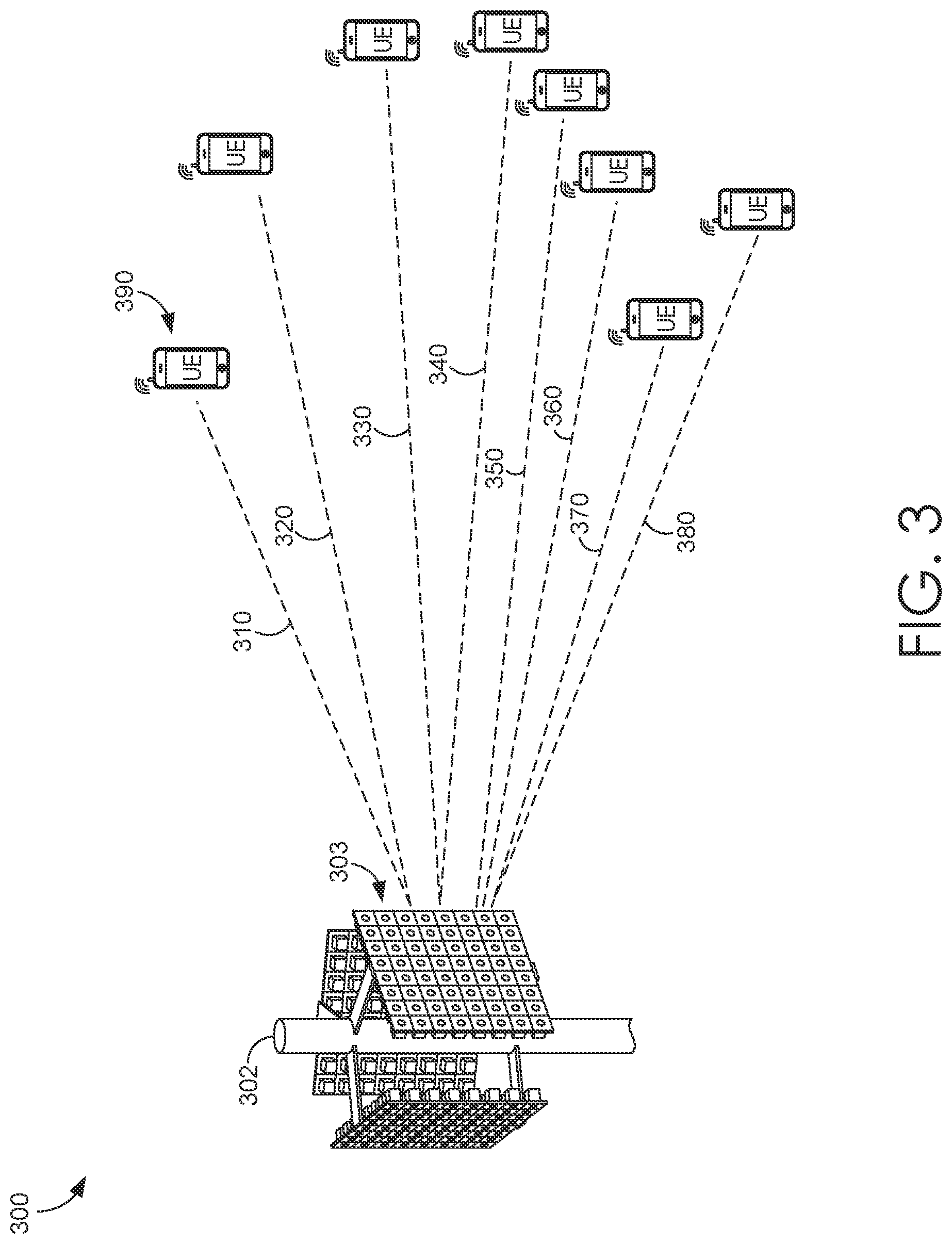 Patent US12108378 Figure 3 – Dynamic cell shaping using load information on transmitted beam patterns