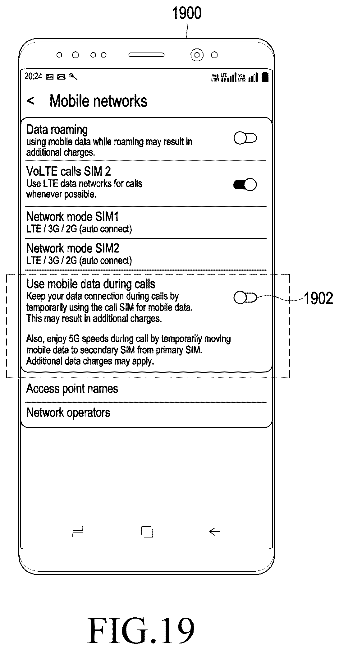 Patent US12108485 Figure 19 – Electronic device providing data service and operating method thereof