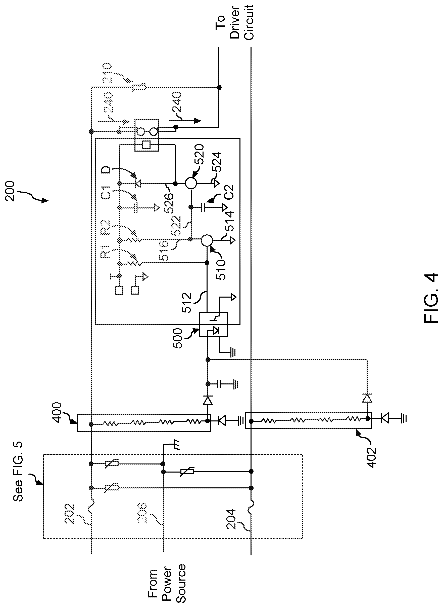Patent US12108507 Figure 4 – Inrush current protection circuit for solid state lighting fixtures