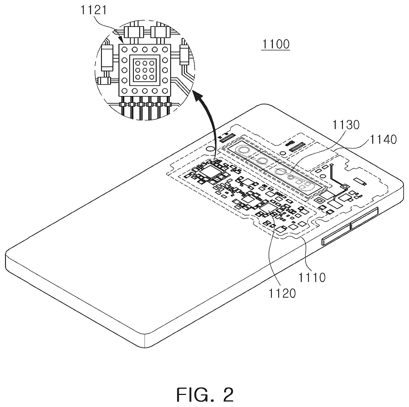 Patent US12108532 Figure 2 – Printed circuit board with embedded bridge