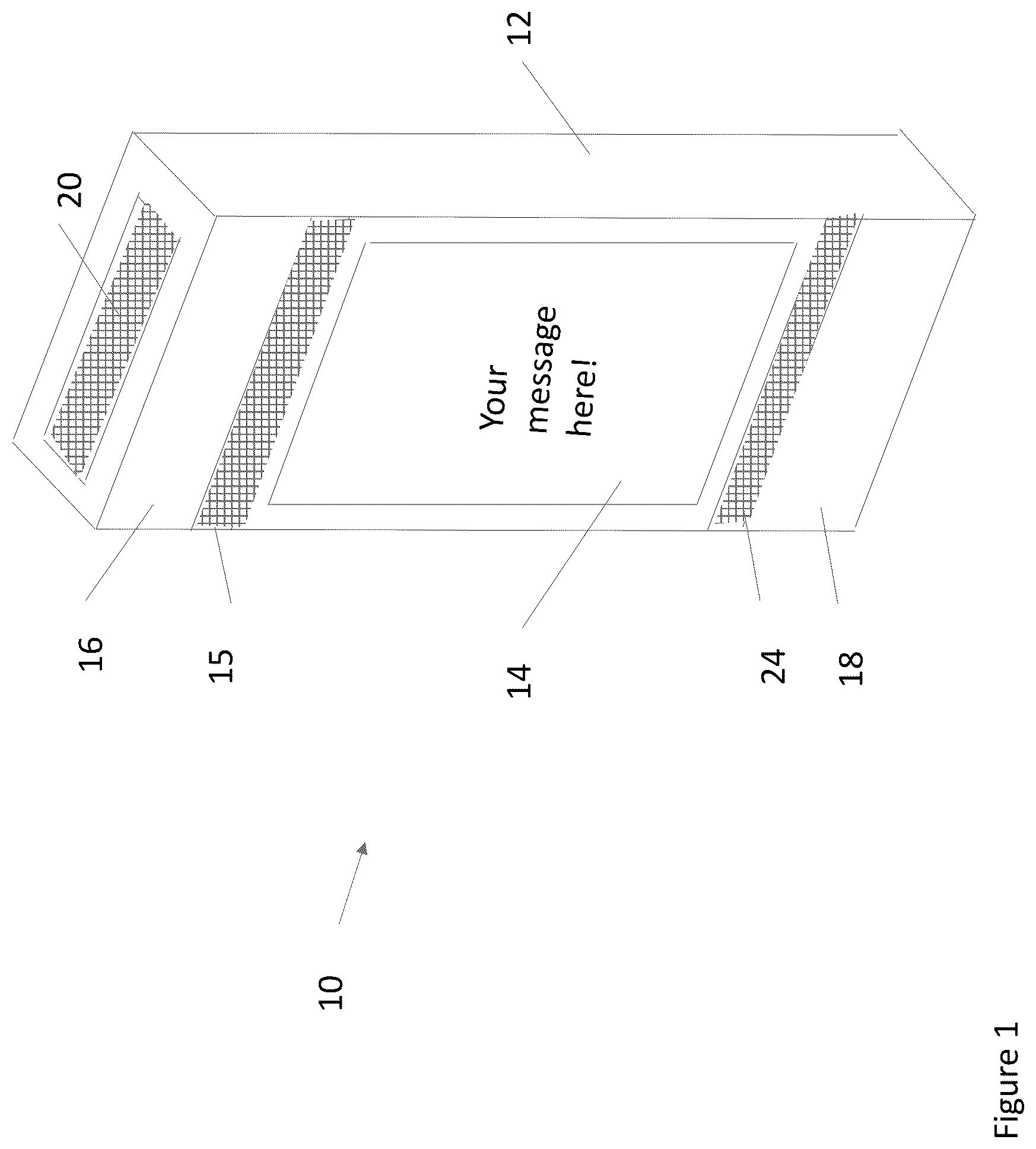 Patent US12108546 Figure 1 – Electronic display assembly with fabric panel communications box