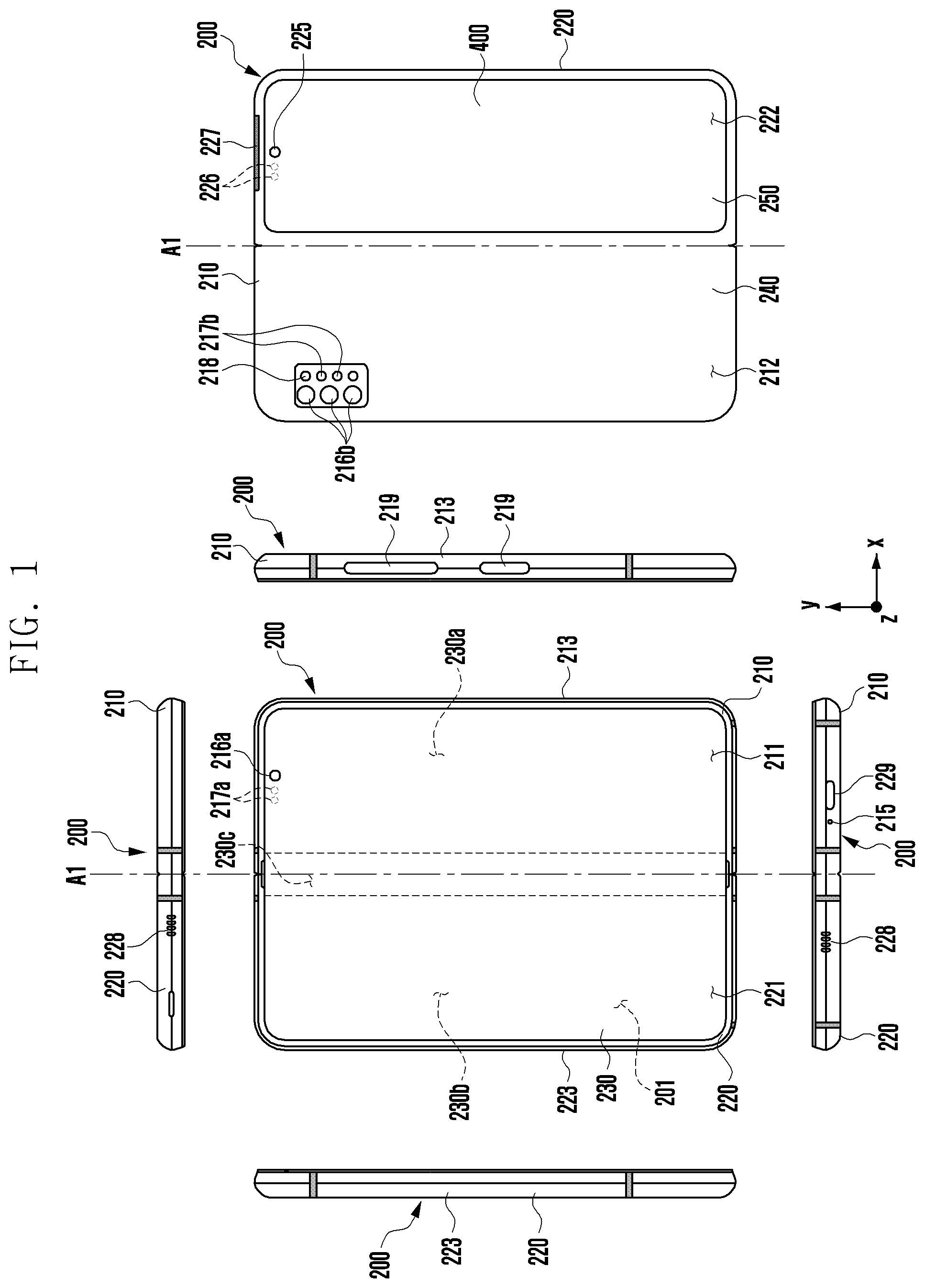 Patent US12108550 Figure 1 – Electronic device including hinge module