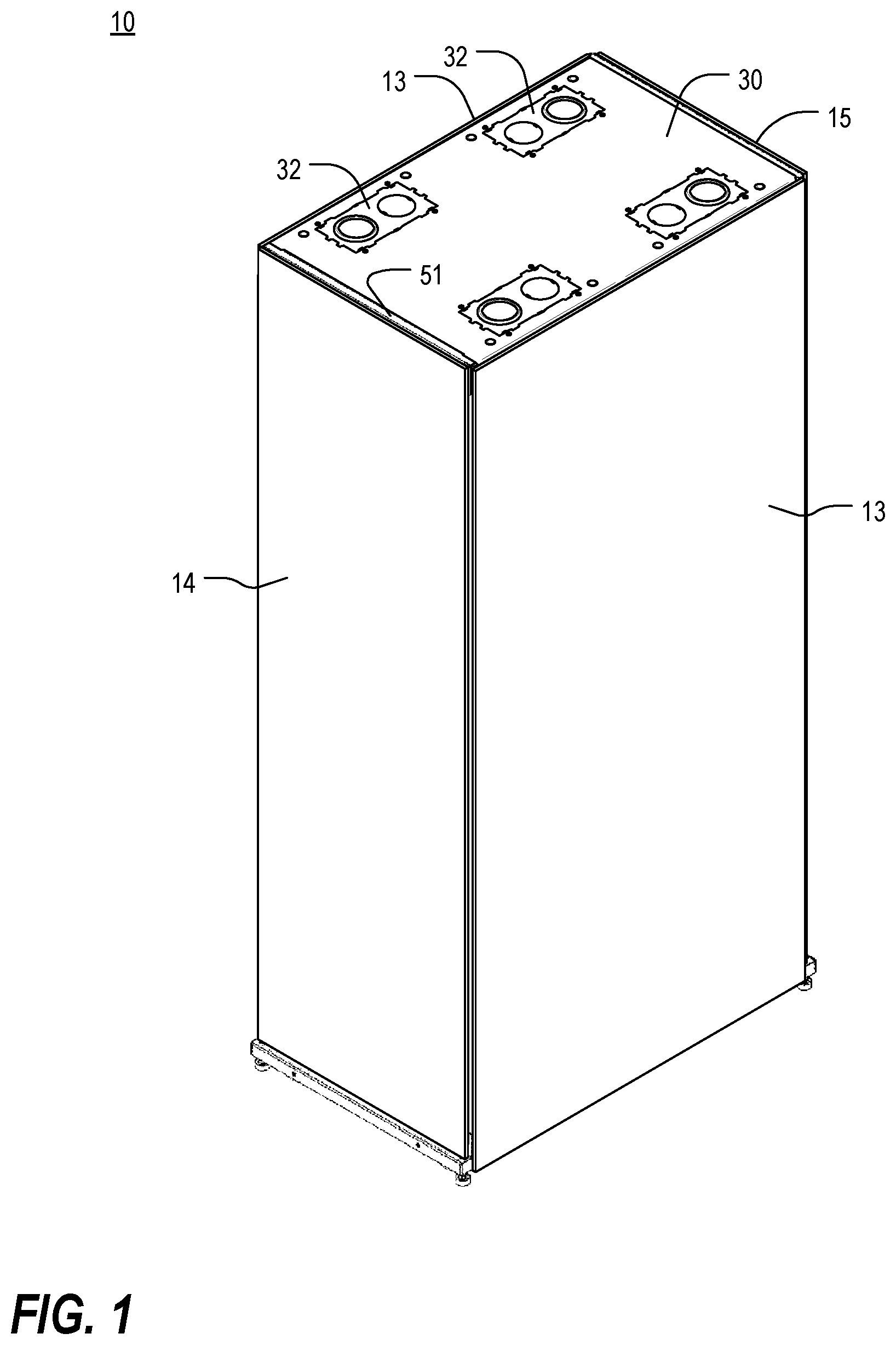 Patent US12108553 Figure 1 – Cable pass-through panel for electronic equipment enclosure