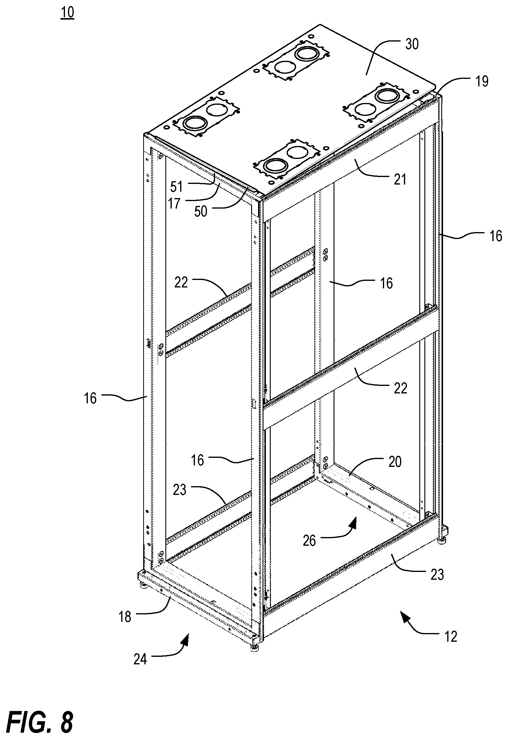 Patent US12108553 Figure 6 – Cable pass-through panel for electronic equipment enclosure