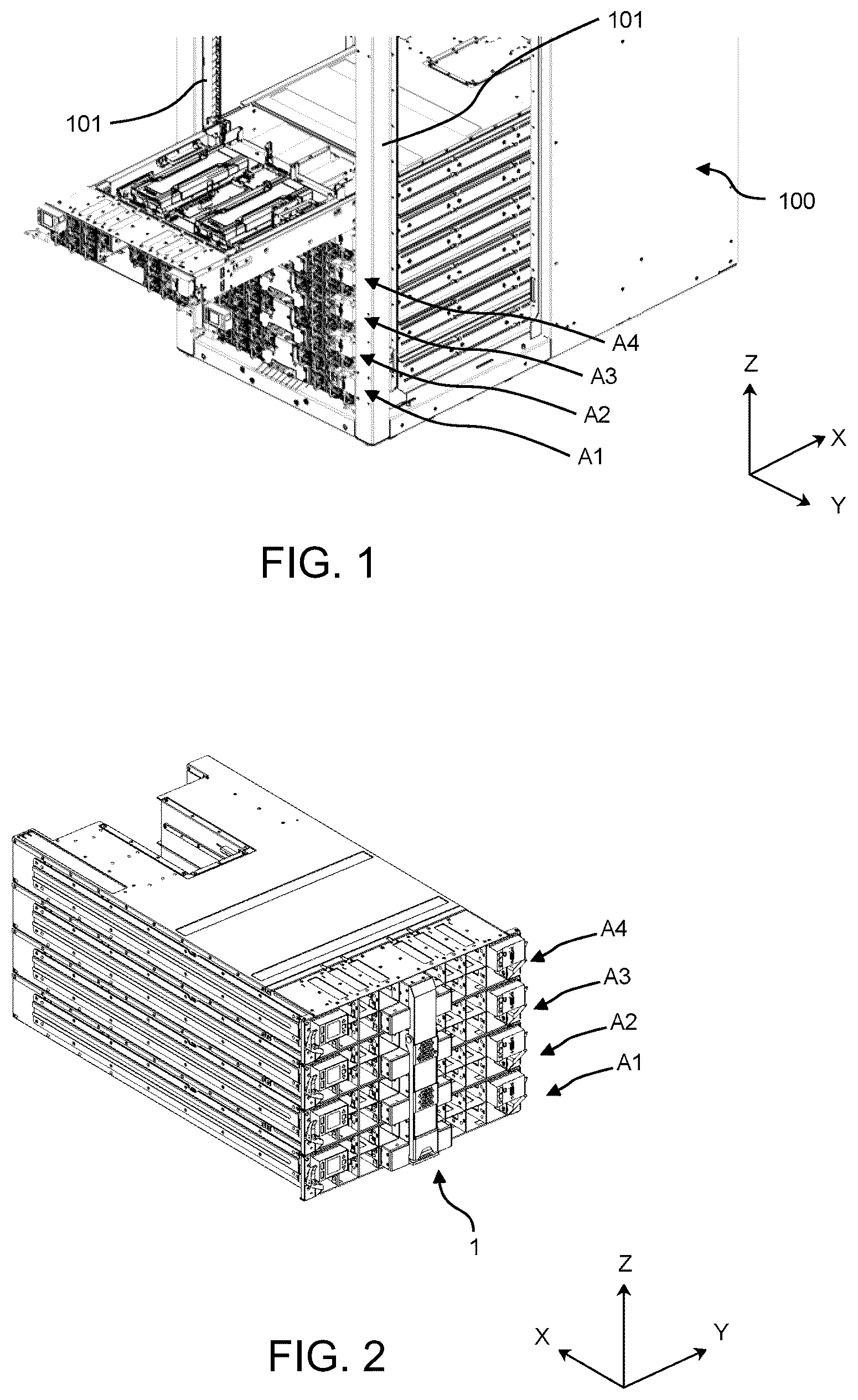Patent US12108555 Figure 1 – Interconnecting module configured for interconnecting computing units in a HPC cabinet and a method for engaging said interconnecting module
