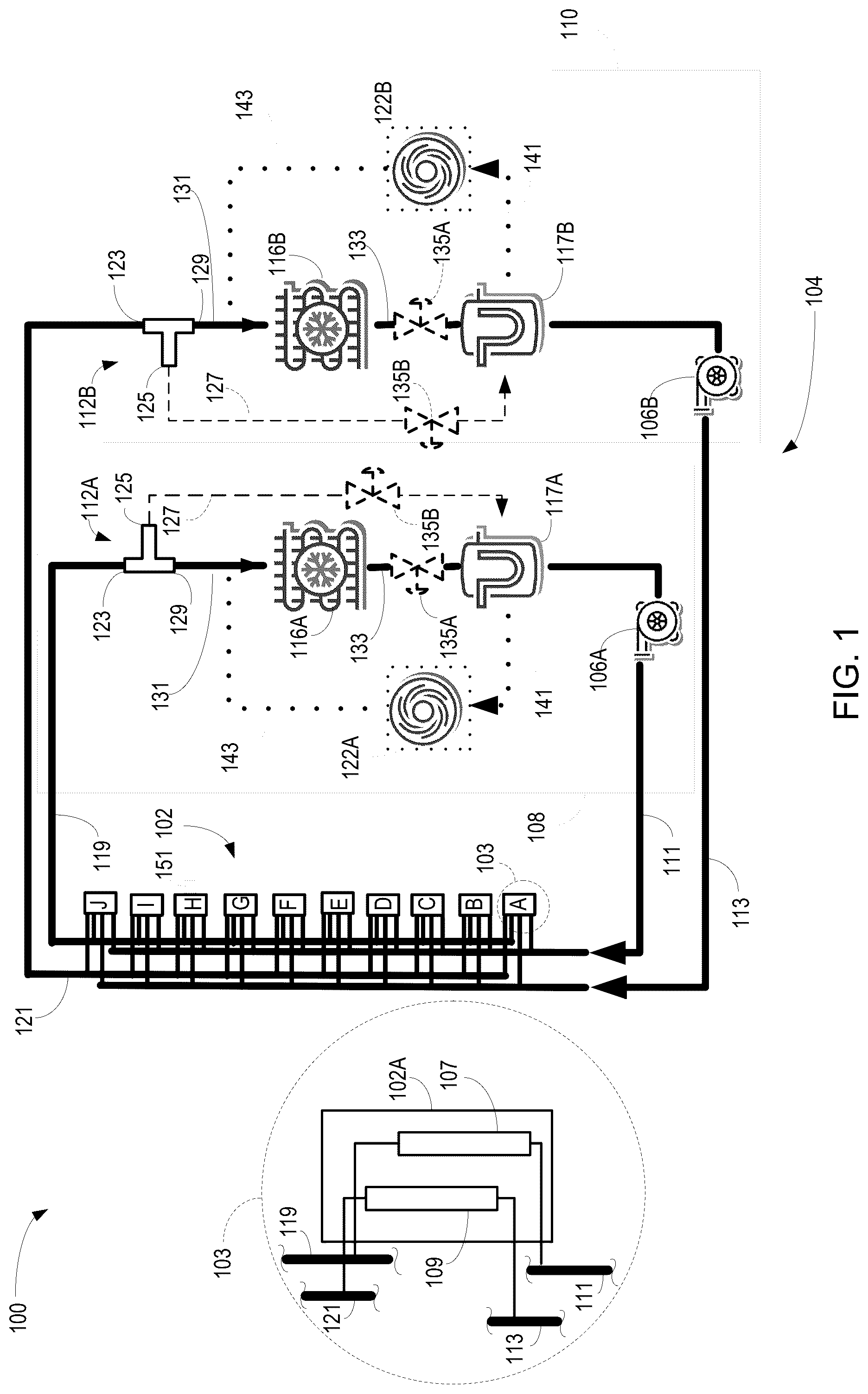 Patent US12108571 — Electronics cabinet cooling system — Figure 1