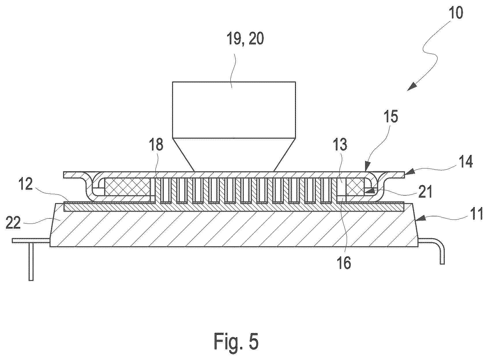 Patent US12108580 Figure 4 – Direct cooling of a power converter by using a stamped plate