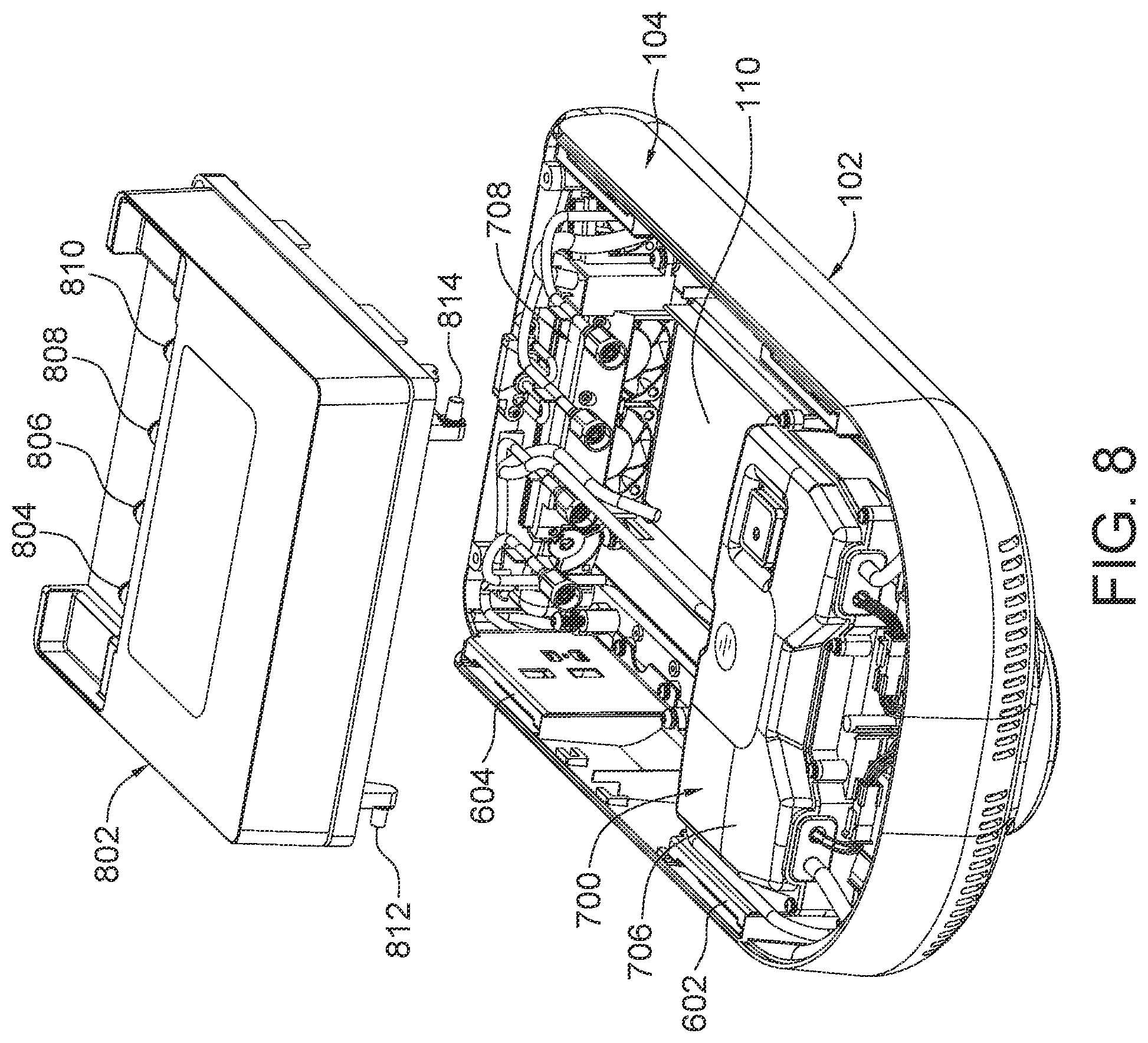 Patent US12108581 Figure 8 – Multi-chambered shield enclosure for vertically stacked module arrangement and electronic apparatus incorporating same
