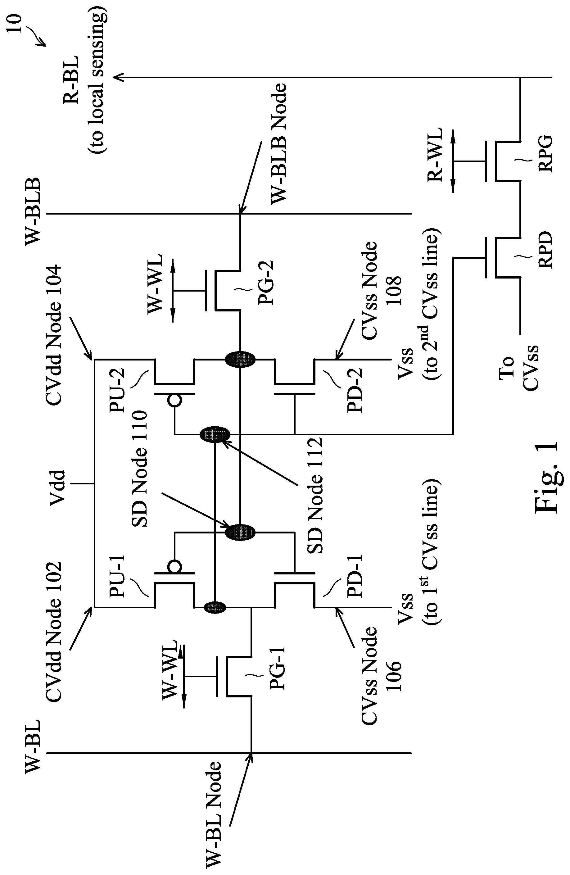 Patent US12108586 Figure 1 – Two-port SRAM structure