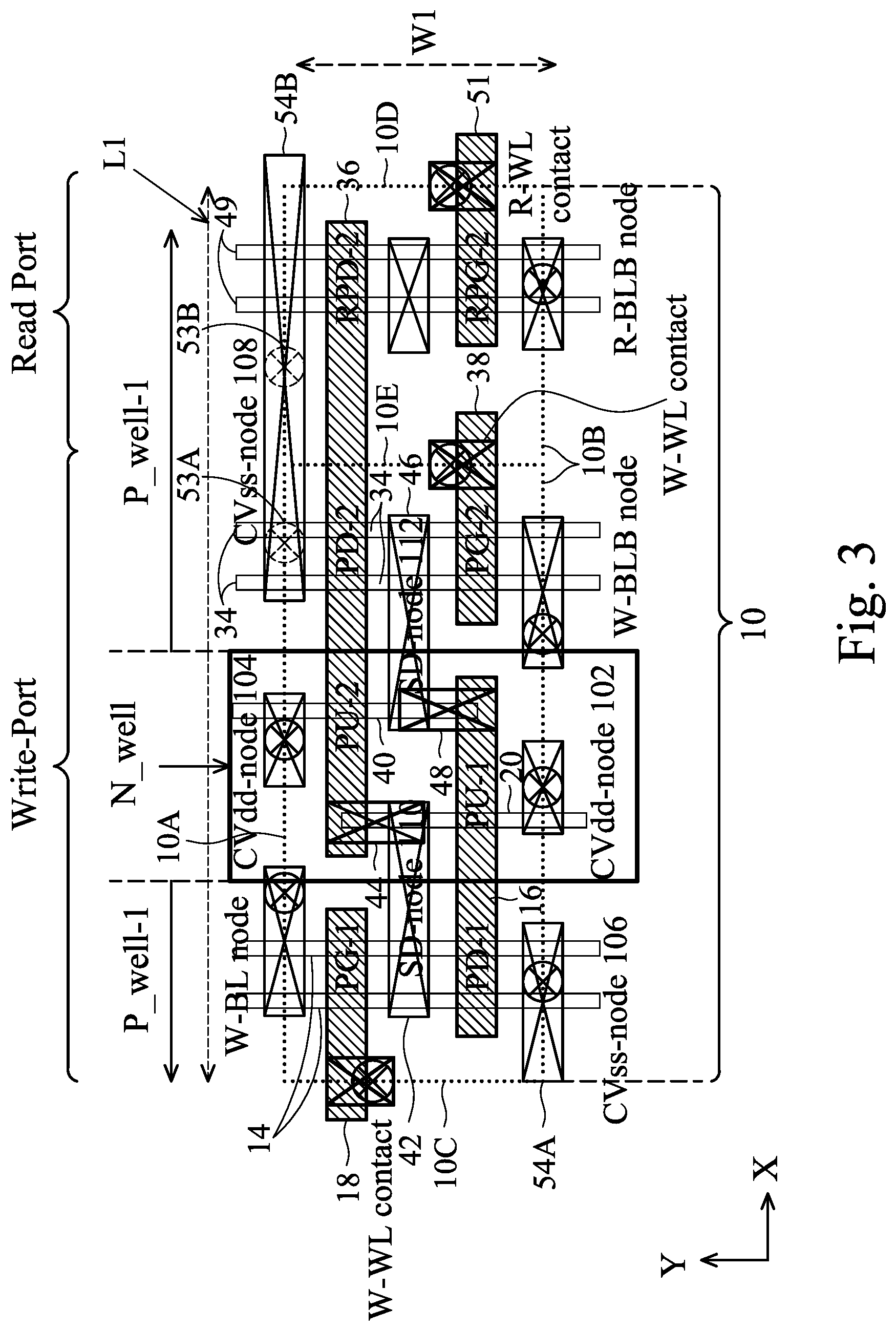 Patent US12108586 Figure 3 – Two-port SRAM structure