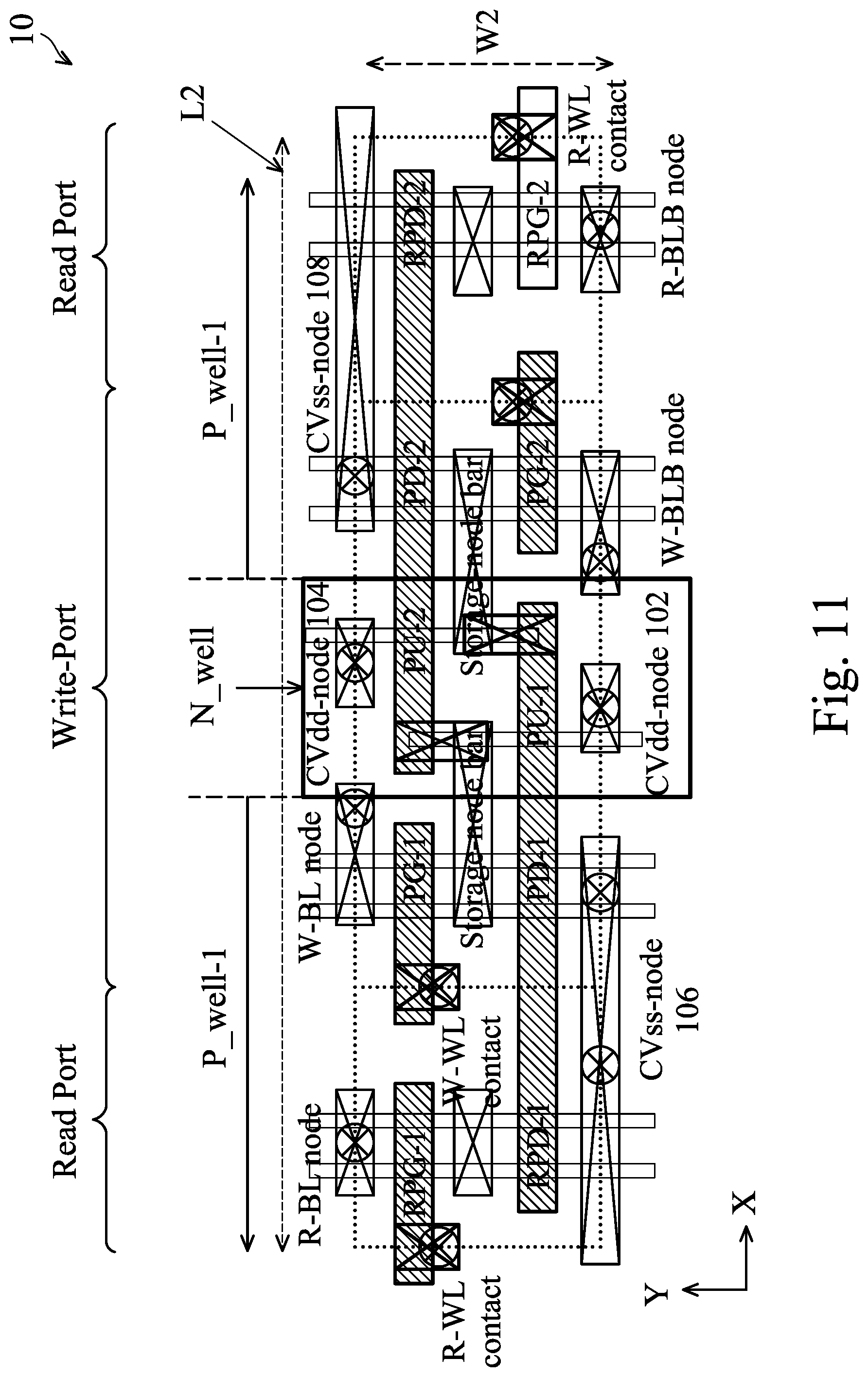 Patent US12108586 Figure 11 – Two-port SRAM structure