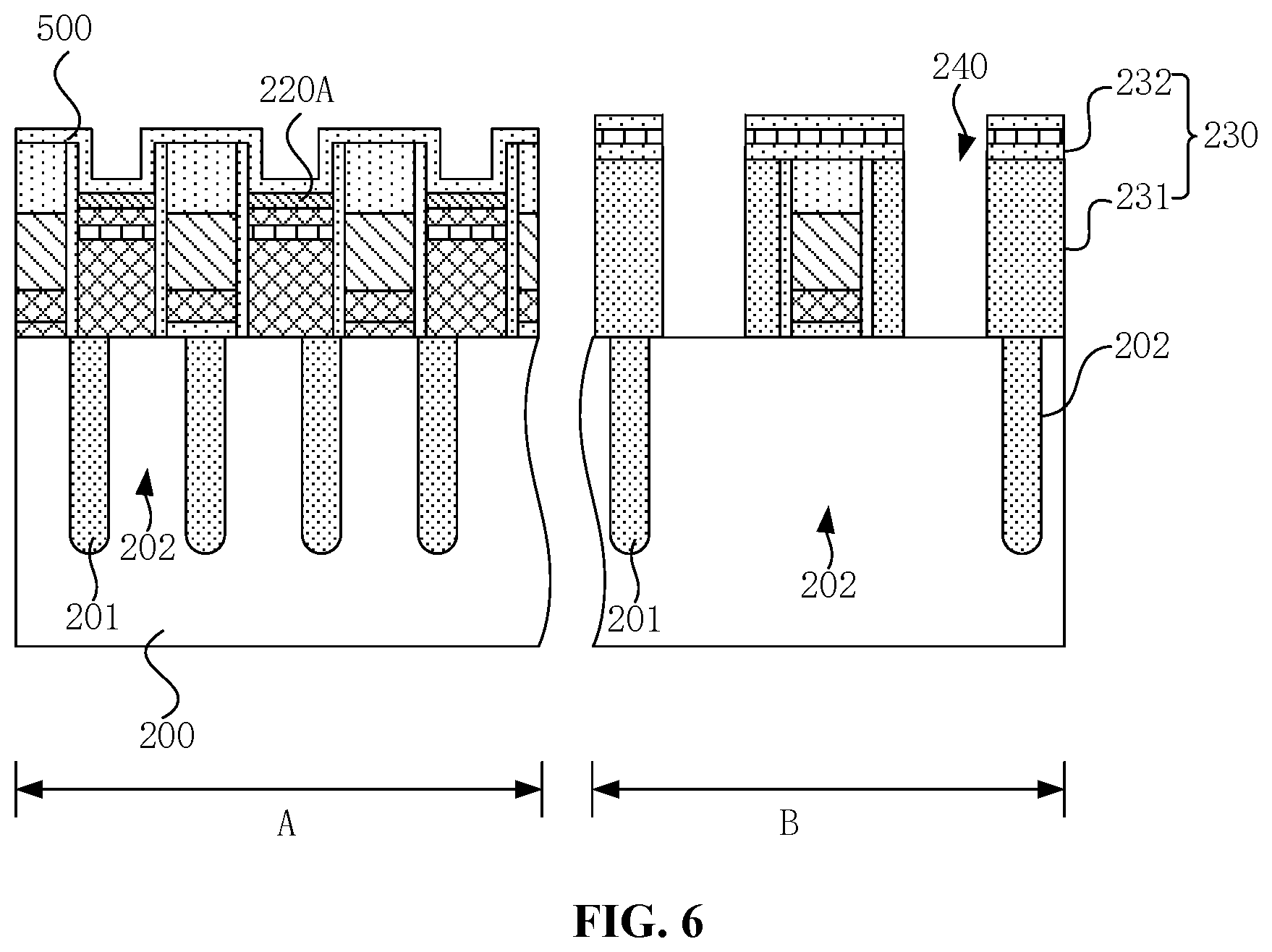 Patent US12108594 Figure 6 – Semiconductor device manufacturing method comprising first conductive layer with increased roughness in array region