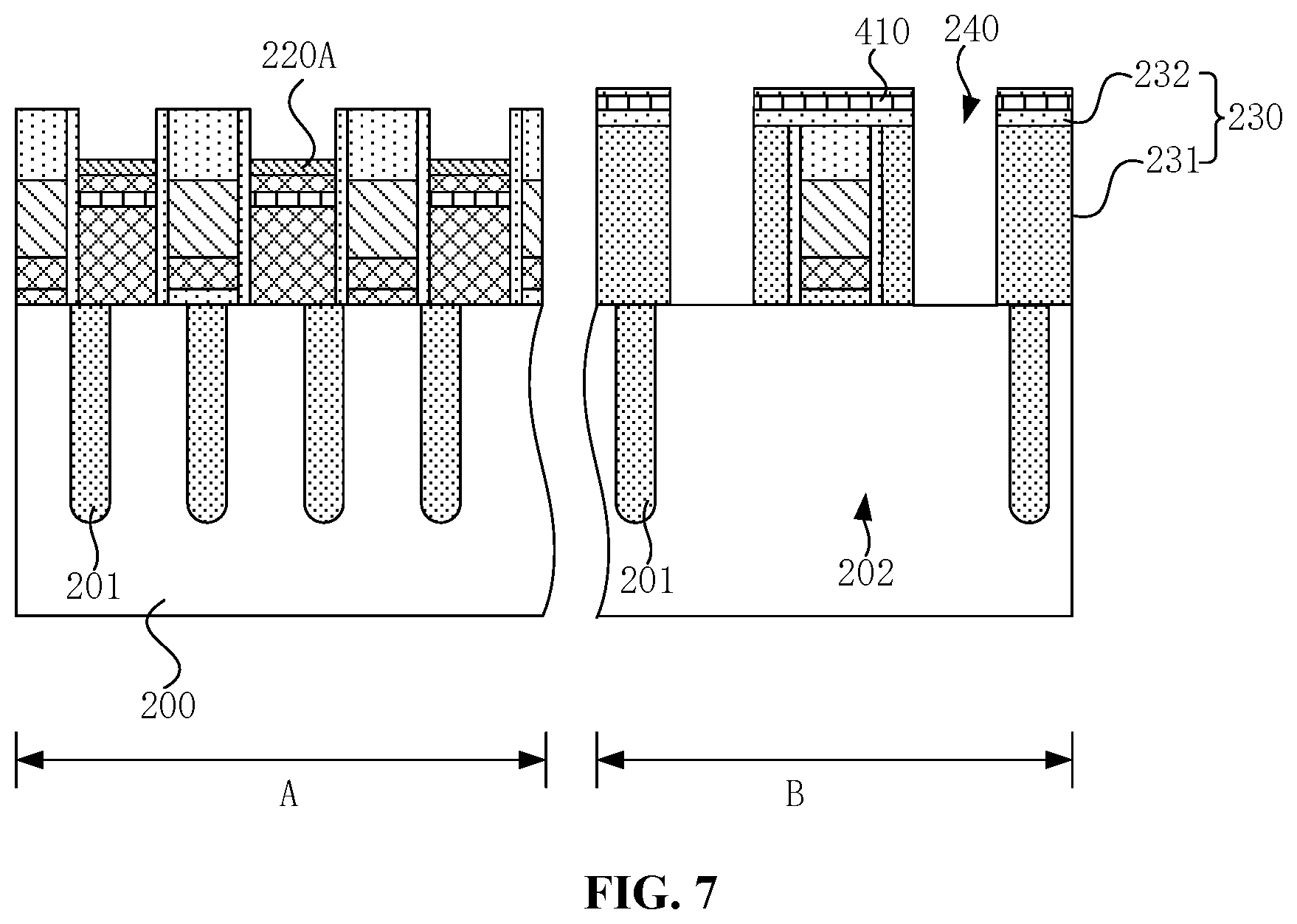 Patent US12108594 Figure 7 – Semiconductor device manufacturing method comprising first conductive layer with increased roughness in array region