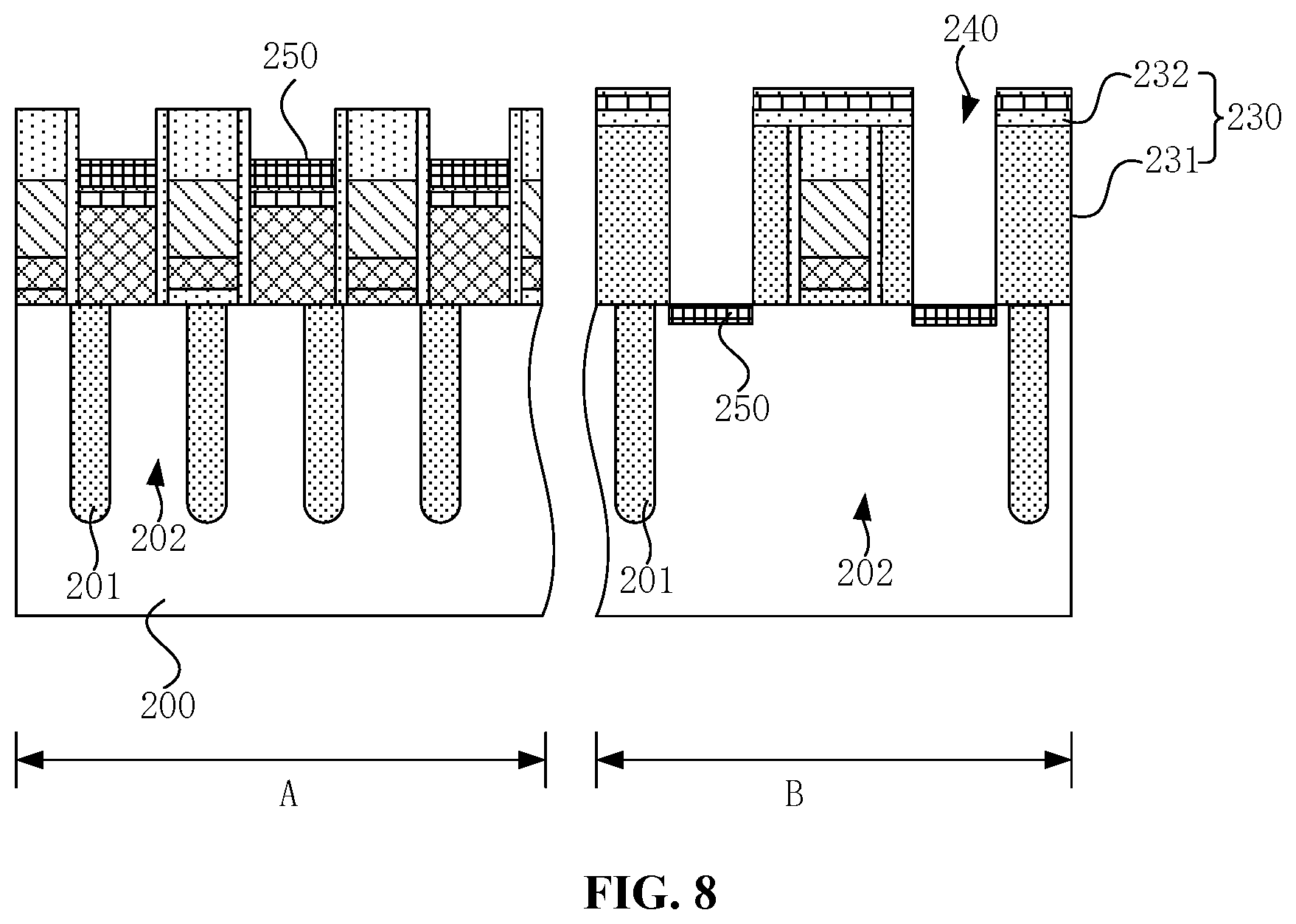 Patent US12108594 Figure 8 – Semiconductor device manufacturing method comprising first conductive layer with increased roughness in array region
