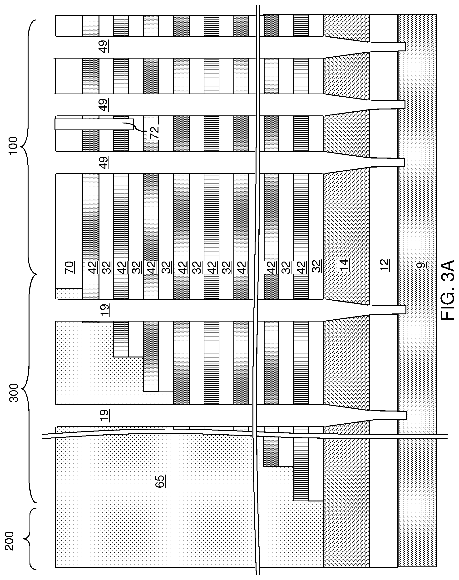 Patent US12108597 Figure 3 – Three-dimensional memory device containing a pillar contact between channel and source and methods of making the same