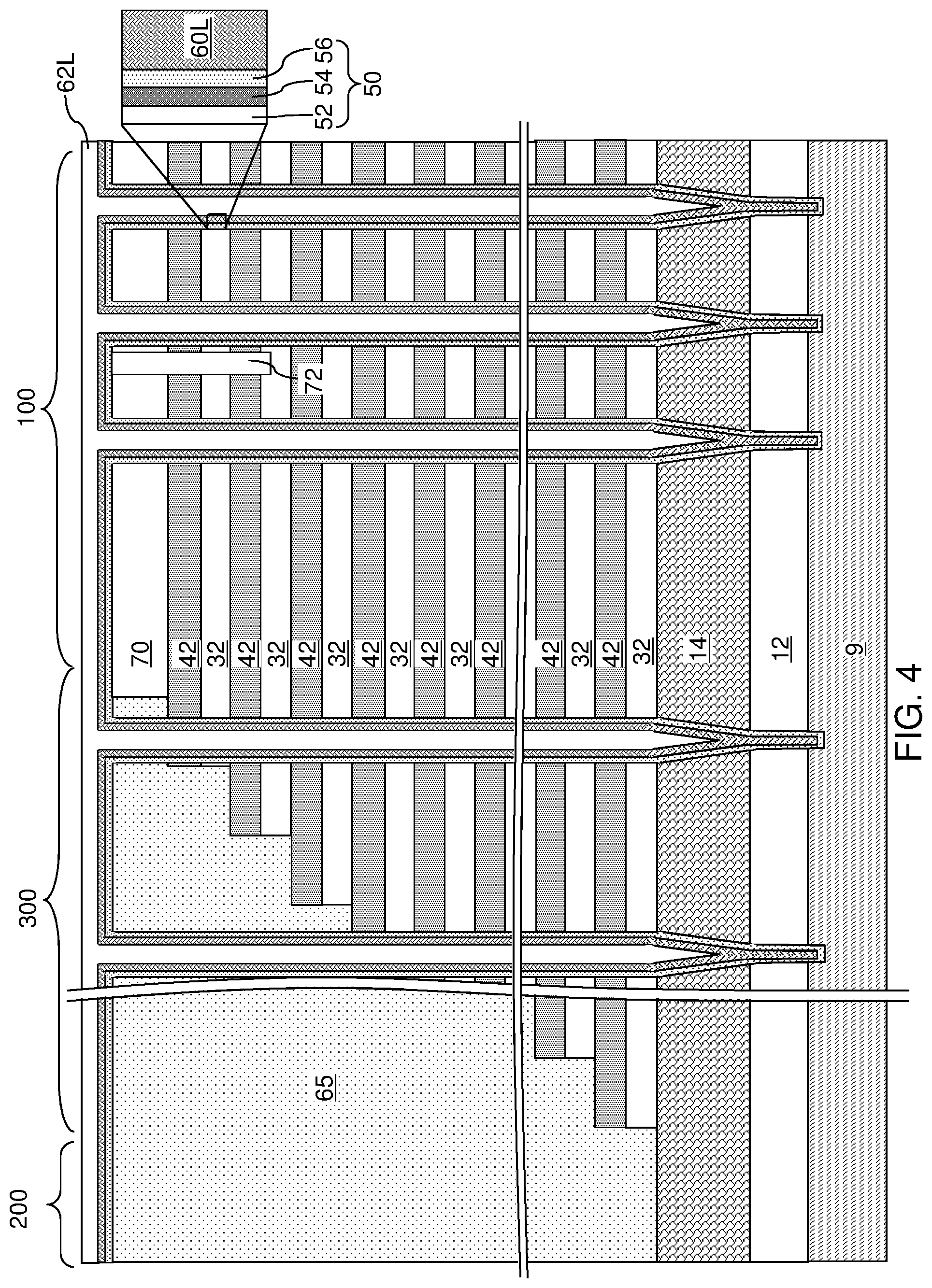 Patent US12108597 Figure 5 – Three-dimensional memory device containing a pillar contact between channel and source and methods of making the same