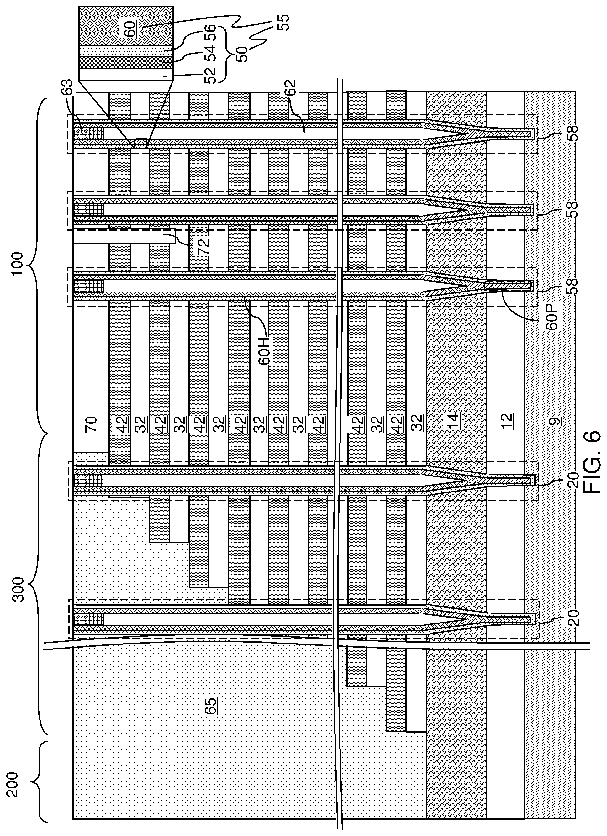 Patent US12108597 Figure 7 – Three-dimensional memory device containing a pillar contact between channel and source and methods of making the same