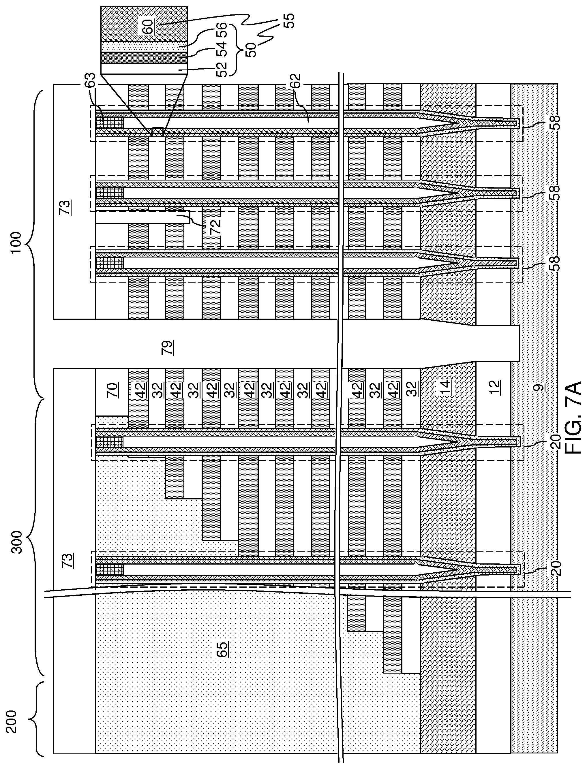 Patent US12108597 Figure 8 – Three-dimensional memory device containing a pillar contact between channel and source and methods of making the same
