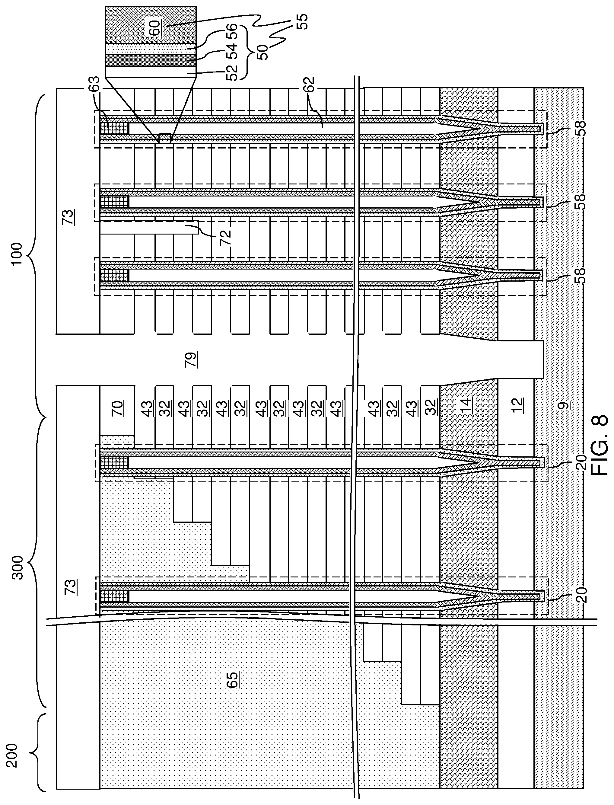 Patent US12108597 Figure 10 – Three-dimensional memory device containing a pillar contact between channel and source and methods of making the same