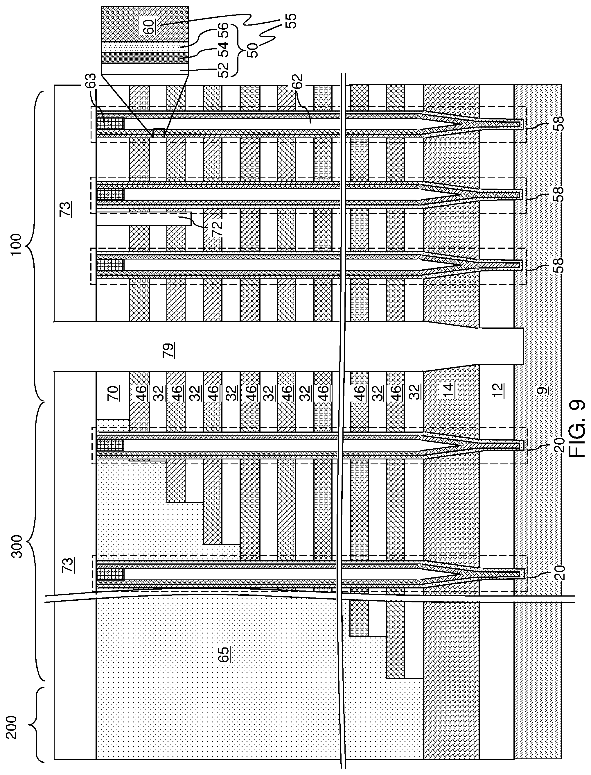 Patent US12108597 Figure 11 – Three-dimensional memory device containing a pillar contact between channel and source and methods of making the same