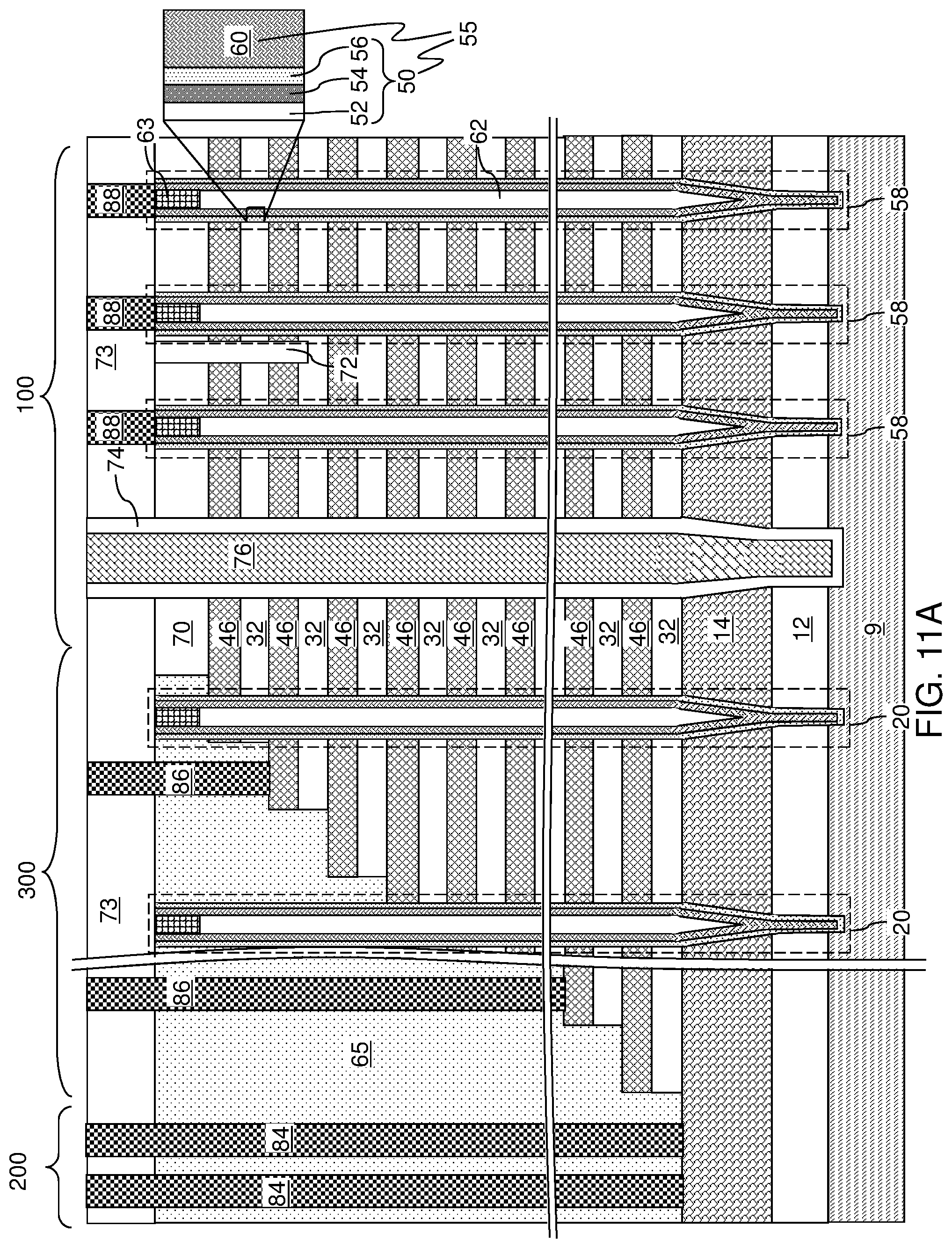 Patent US12108597 Figure 13 – Three-dimensional memory device containing a pillar contact between channel and source and methods of making the same
