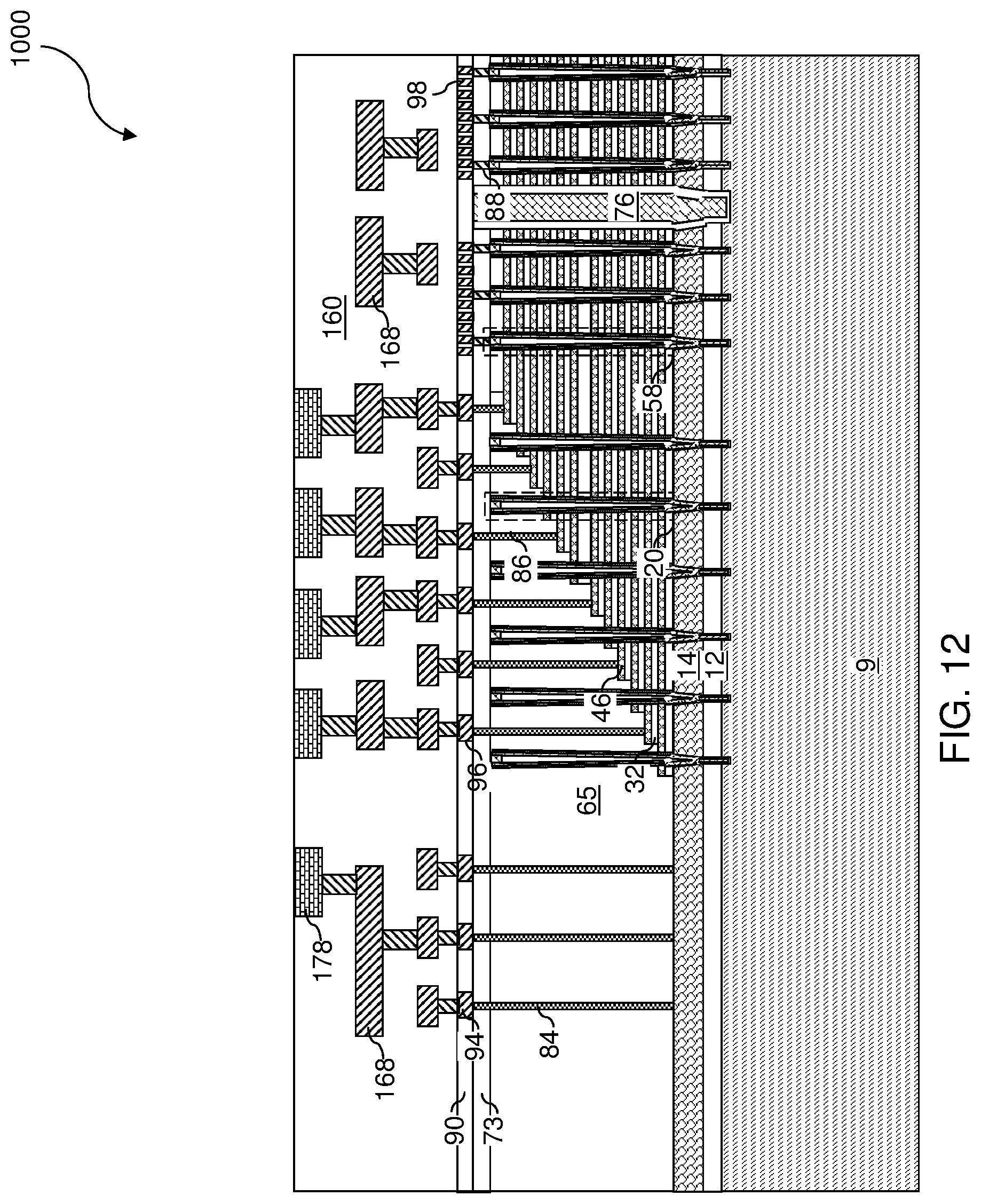 Patent US12108597 Figure 15 – Three-dimensional memory device containing a pillar contact between channel and source and methods of making the same