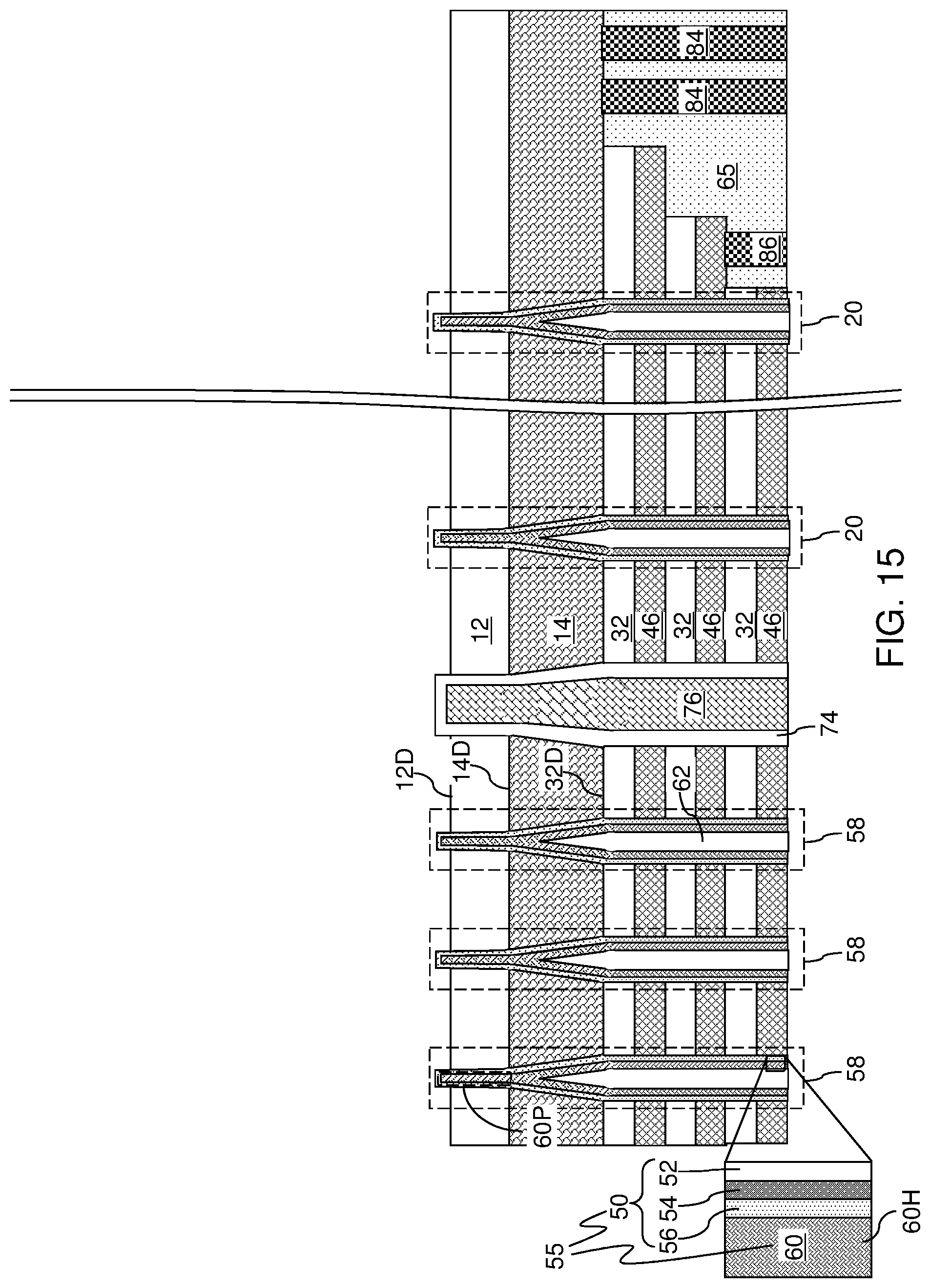 Patent US12108597 Figure 19 – Three-dimensional memory device containing a pillar contact between channel and source and methods of making the same