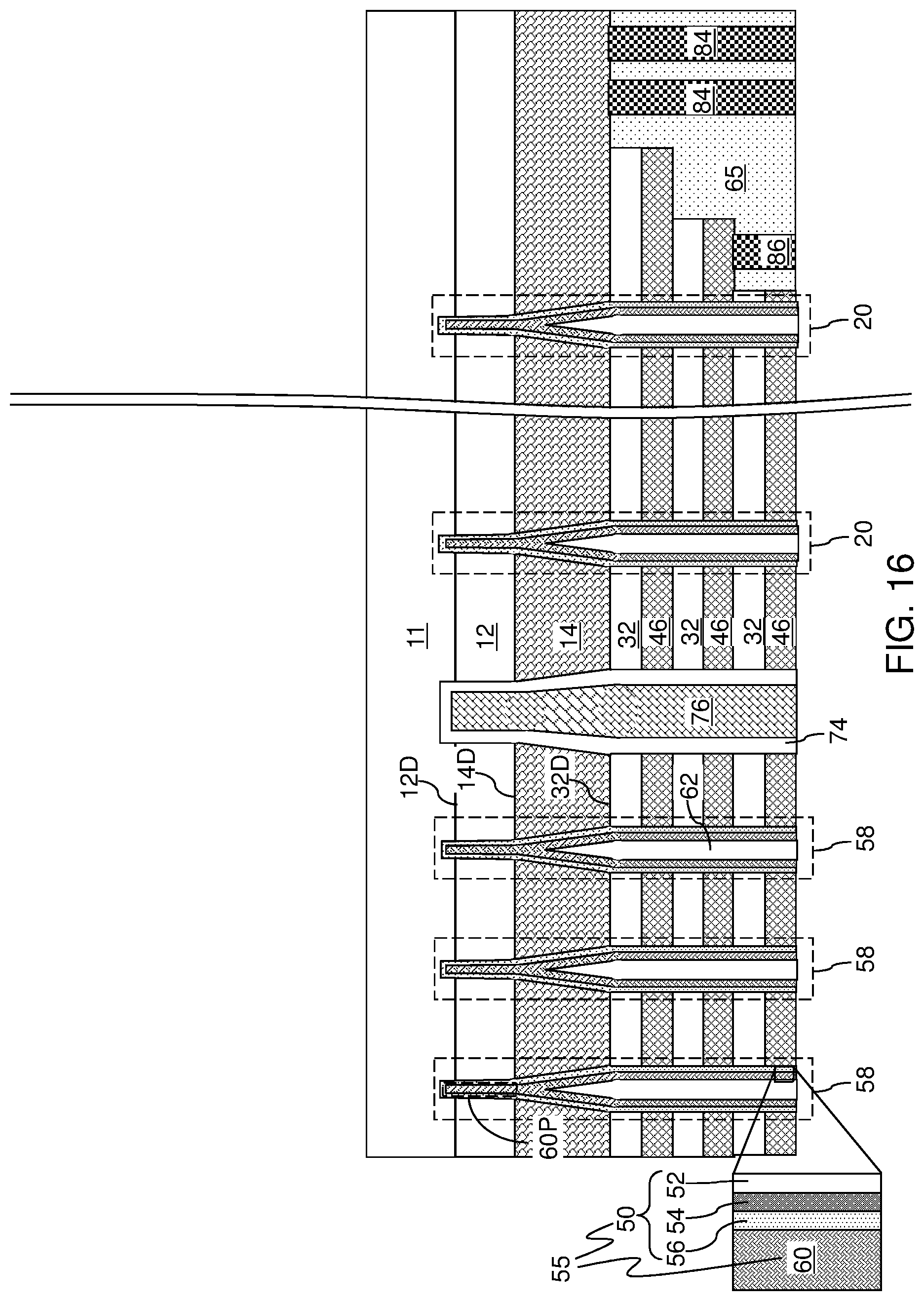 Patent US12108597 Figure 20 – Three-dimensional memory device containing a pillar contact between channel and source and methods of making the same