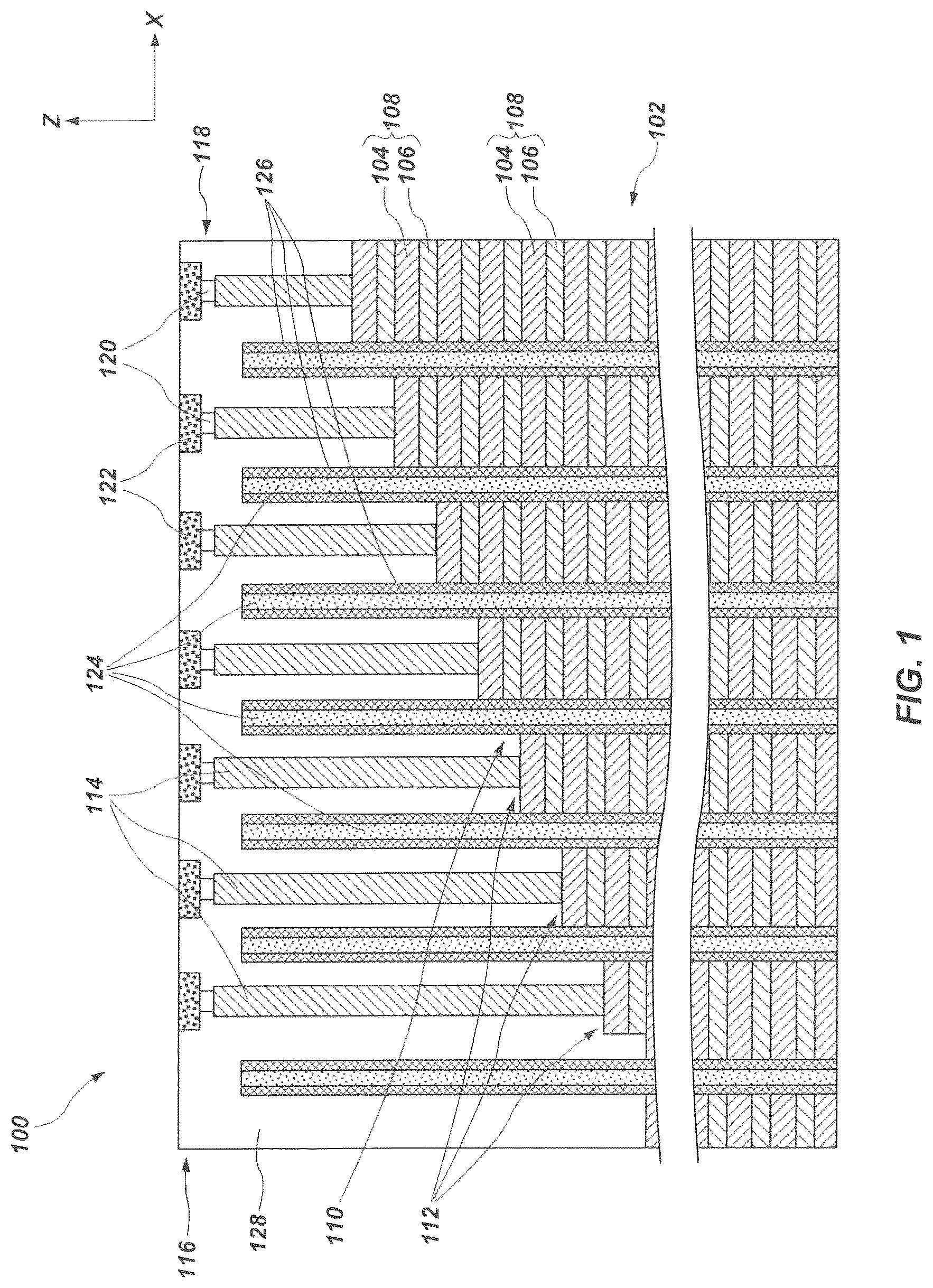 Patent US12108600 Figure 1 – Memory devices including staircase structures, and related 3D NAND flash memory devices