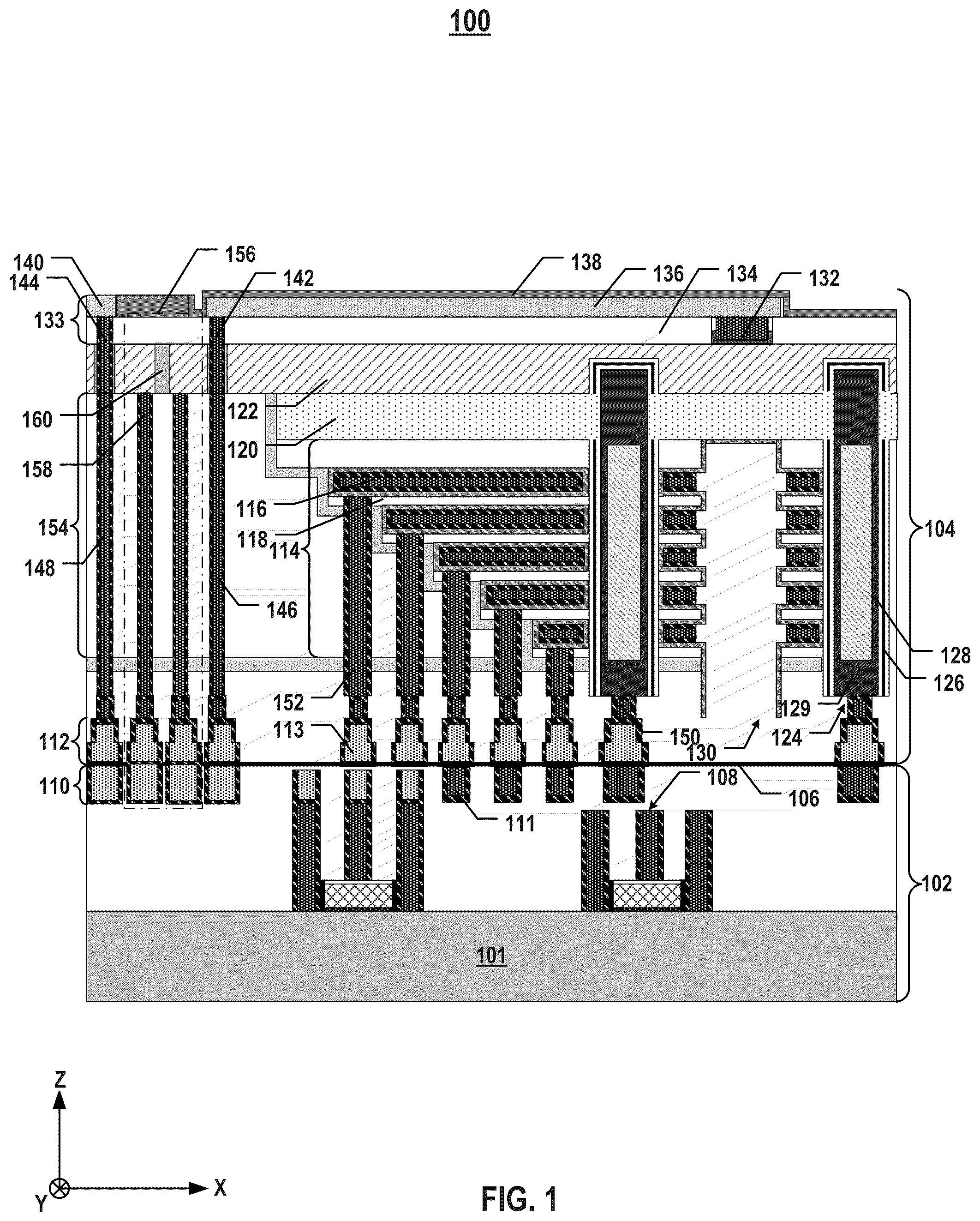 Patent US12108603 — Methods for forming on-chip capacitor structures in semiconductor devices — Figure 1
