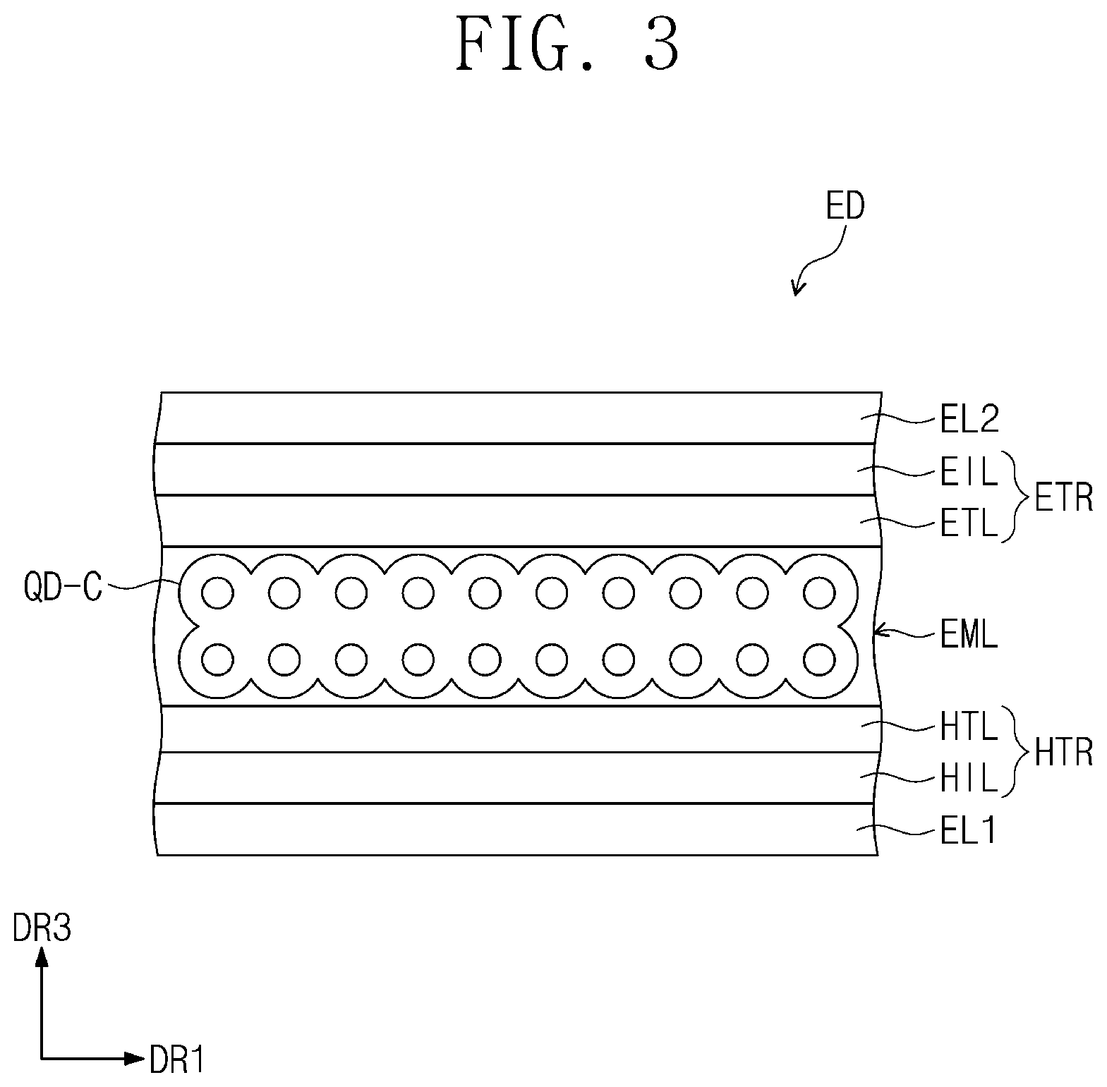 Patent US12108616 Figure 3 – Light emitting diode including a quantum dot complex, method of manufacturing the same and display device including the same