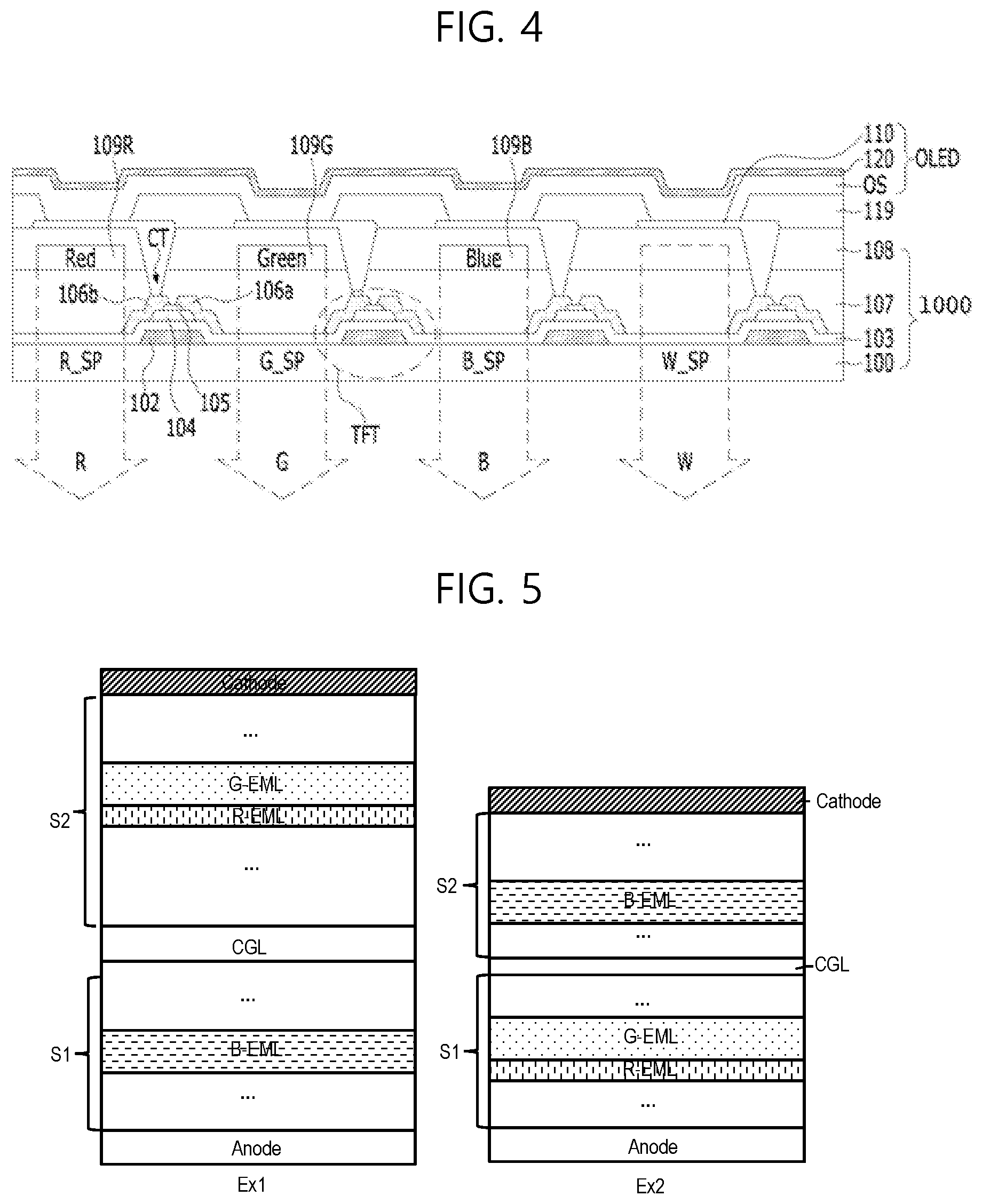 Patent US12108618 Figure 4 – White light emitting device with light emitting layers in a single contour region and display device using the same