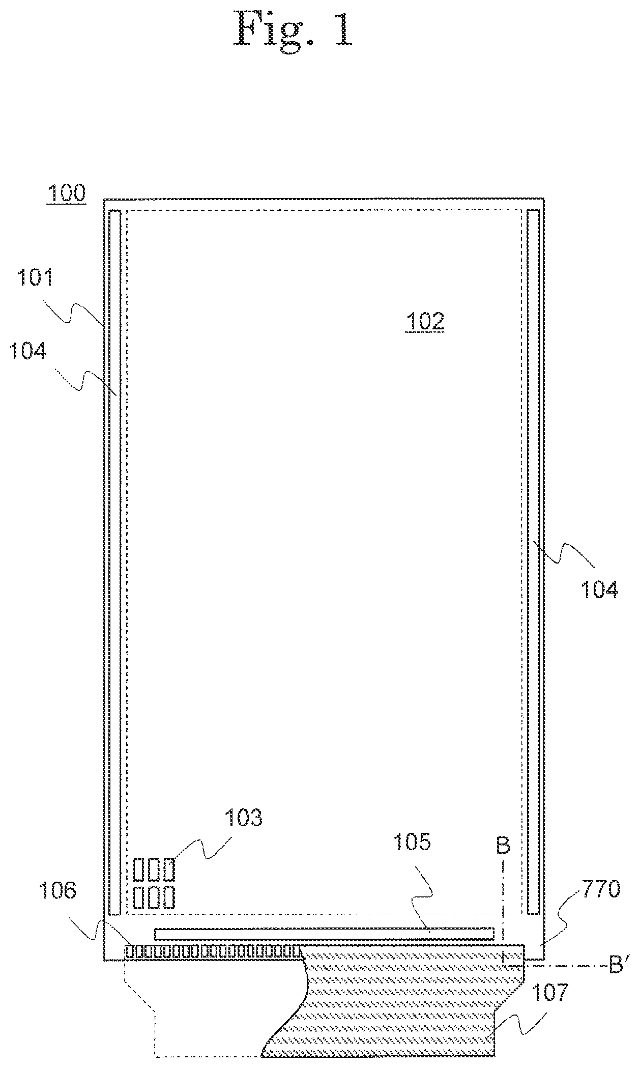 Patent US12108624 Figure 1 – Display device including bending region including laminated first and second resin layers