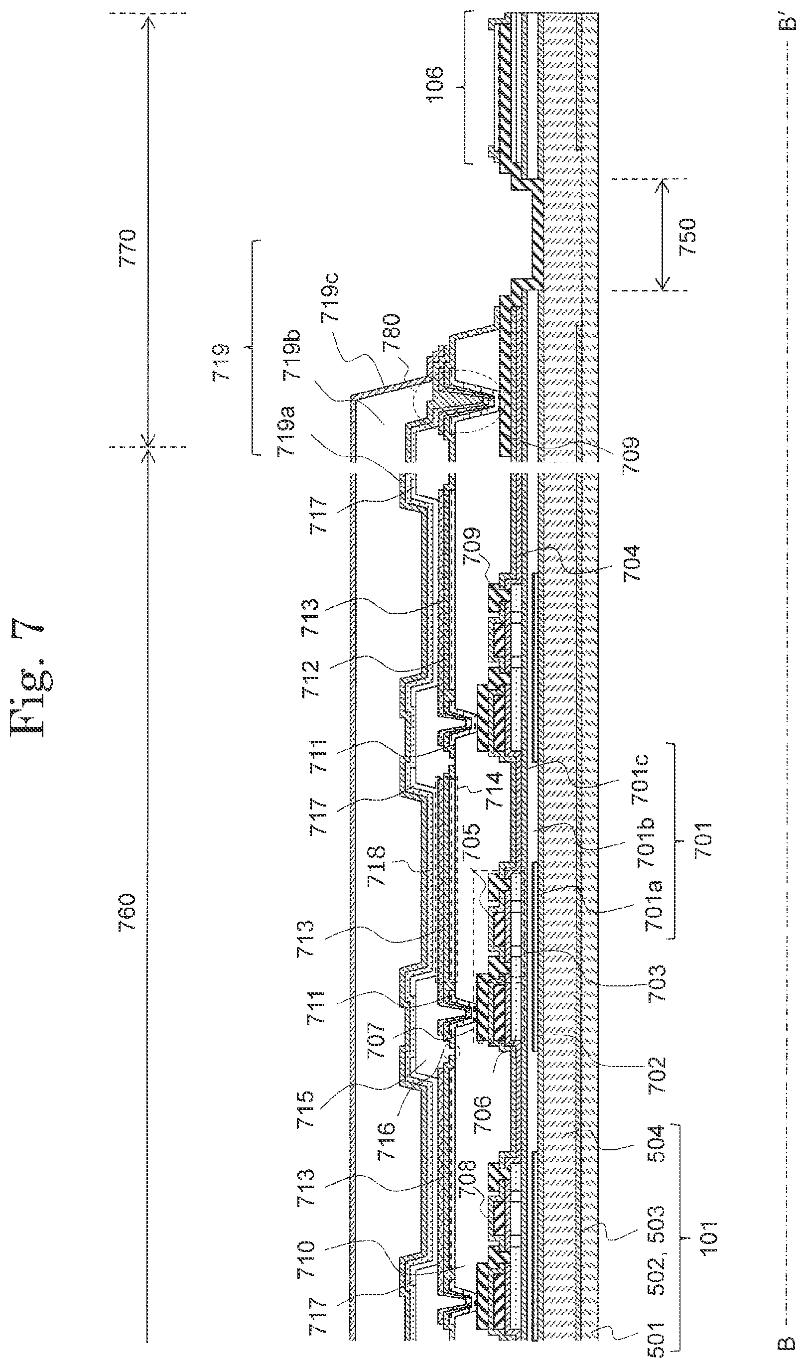 Patent US12108624 Figure 9 – Display device including bending region including laminated first and second resin layers